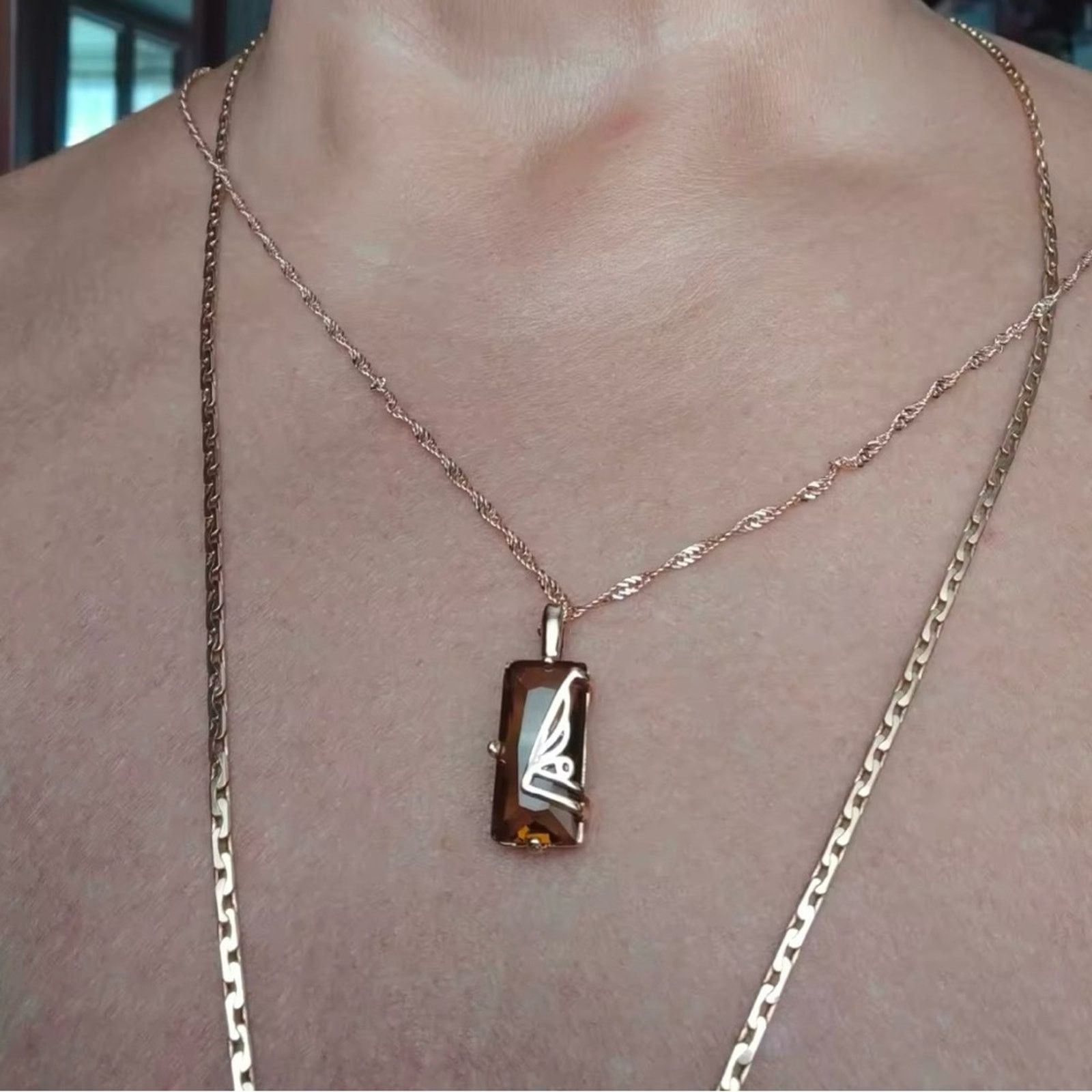 Other Light Brown Zircon Pendant Necklace Women Square 585 Rose Size ONE SIZE - 3 Thumbnail