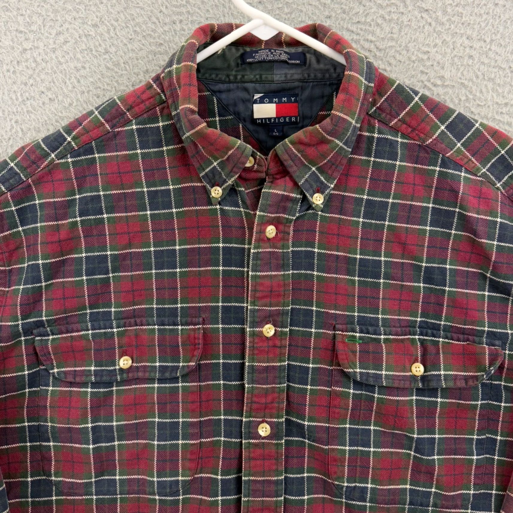 Tommy Hilfiger VINTAGE Tommy Hilfiger Shirt Mens Large Red Plaid 90s Crest Long Sleeve Casual Size US L / EU 52-54 / 3 - 3 Thumbnail