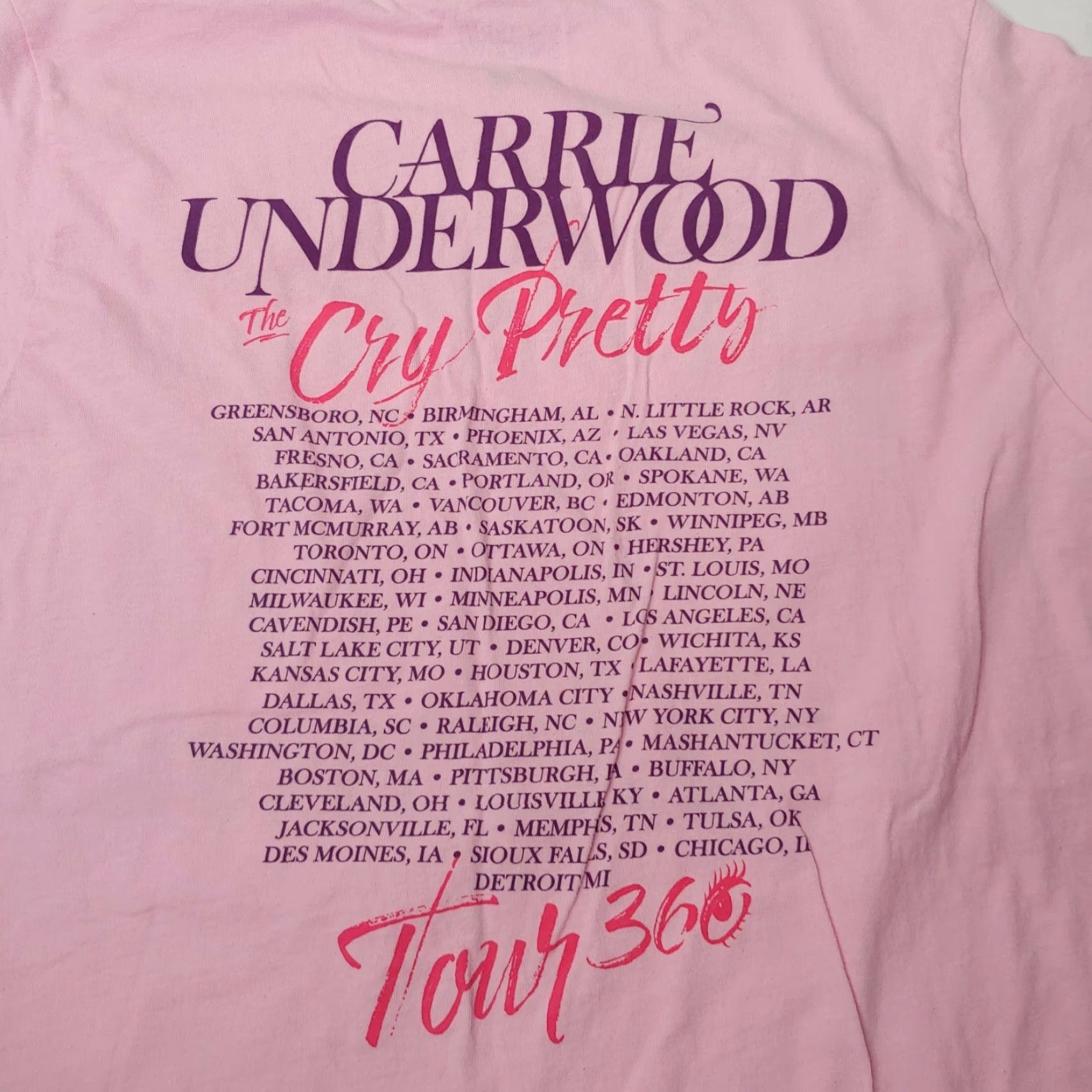 Pinko Carrie Underwood T Shirt Large The Cry Pretty Tour 360 Pink Concert Dates Music Womens Shirt Short Sleeve Raglan Crew Neck 100% Cotton Jersey Logo Size L / US 10 / IT 46 - 4 Thumbnail