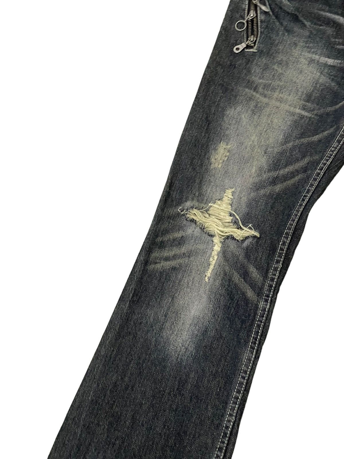 Japanese Brand Flare Jeans Semantic Design Faded Distress Boot Cut 8🟦8 Size US 31 - 6 Thumbnail