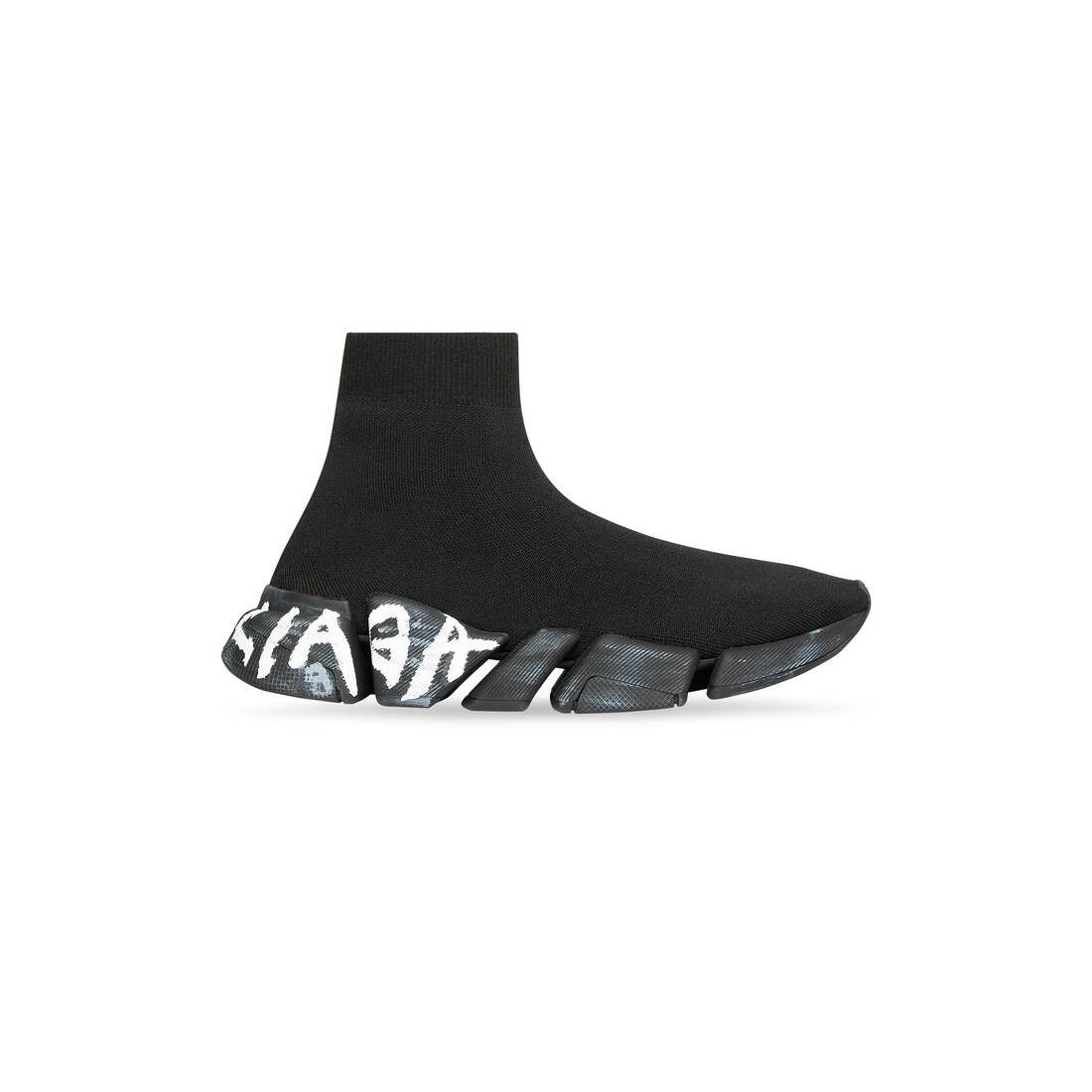 Balenciaga o1mt1gz0425 Speed 2.0 Graffiti Recycled Knit Sneakers Black Size US 12 / EU 45 - 1 Thumbnail