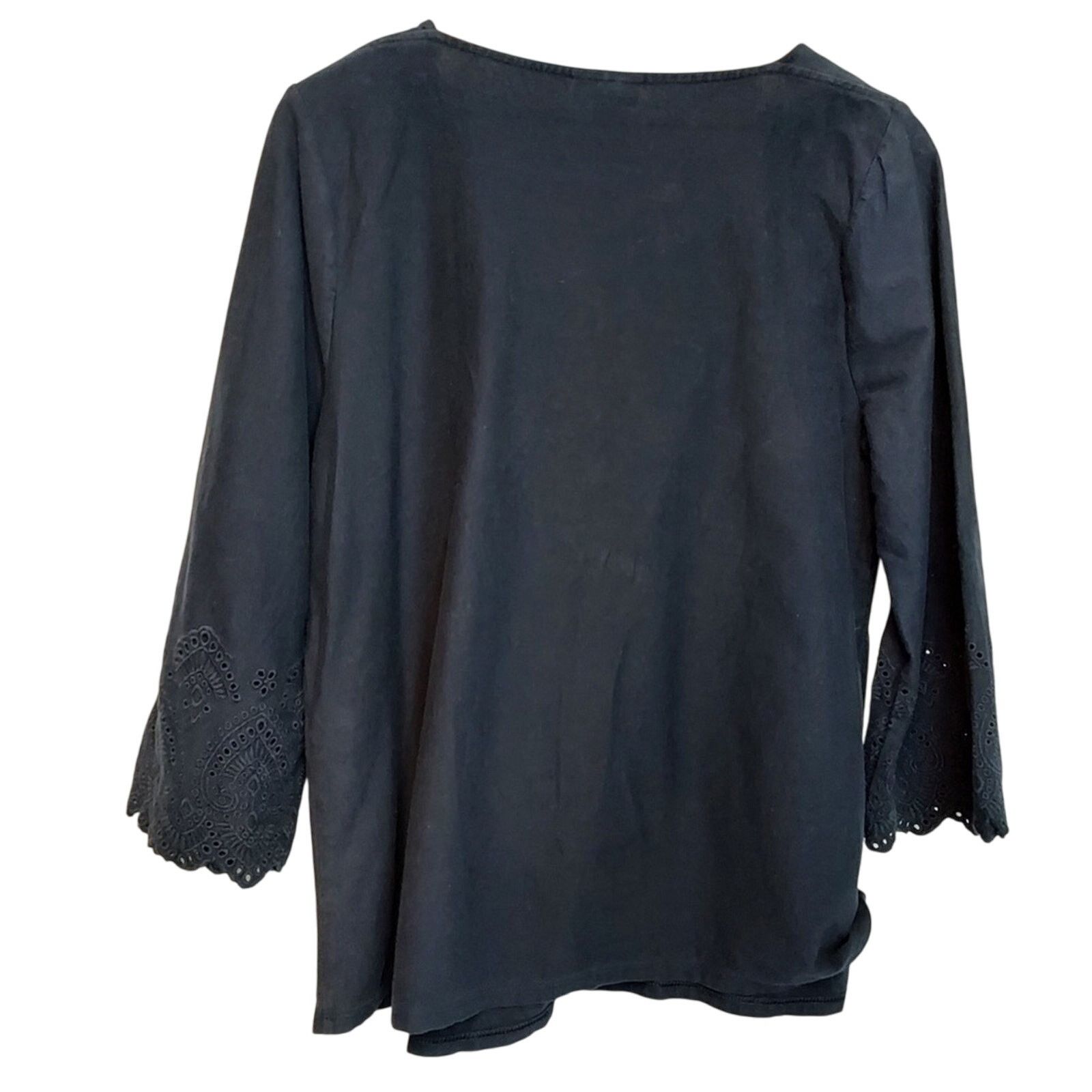 J. Jill J.Jill Navy Blue Cotton Eyelet Lace Scallop Shirt Blouse Top Size L / US 10 / IT 46 - 2 Thumbnail