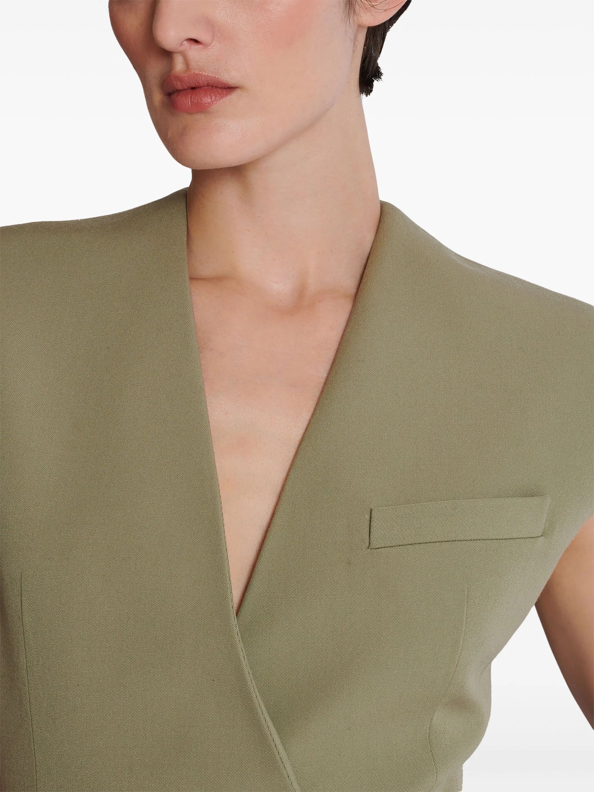 Balmain o1s1wg111025 Buttoned Grain De Poudre Waistcoat in Green Size S / US 4 / IT 40 - 7 Thumbnail
