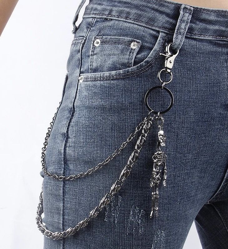 Vintage Retro Goth Skull Skeleton Jeans Chain Size ONE SIZE - 1 Thumbnail