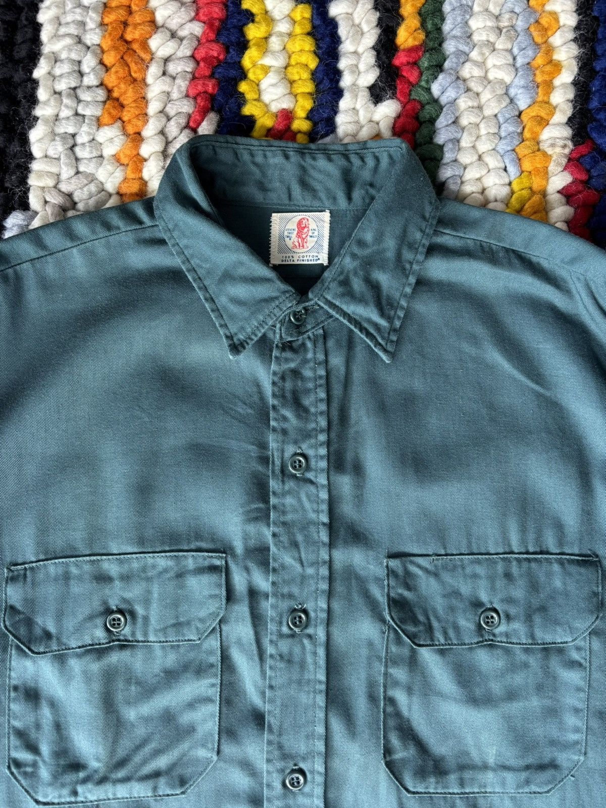 Vintage 1950s Stevens Twist Twill Union Made Work Shirt Size US L / EU 52-54 / 3 - 2 Thumbnail