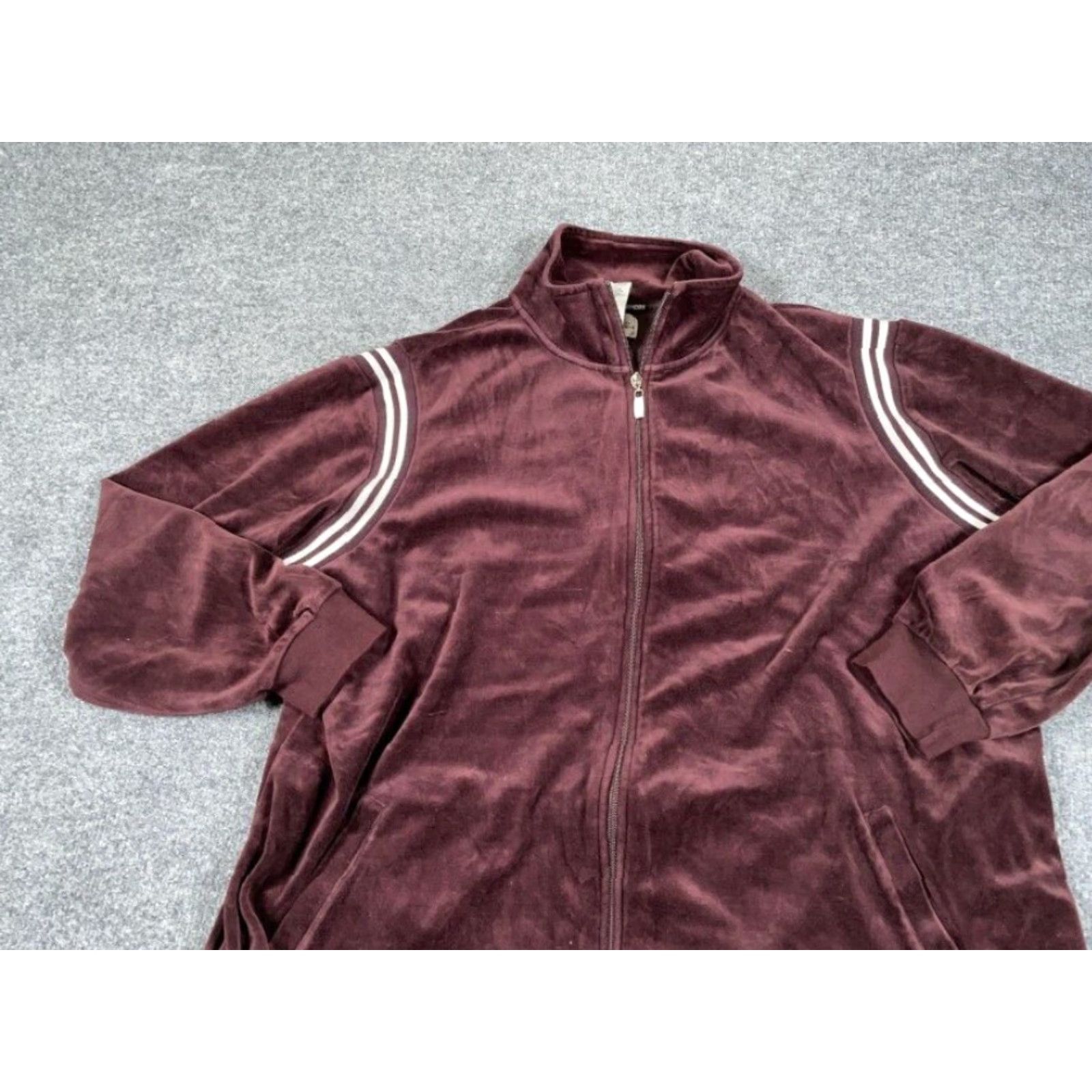 Velour New York Laundry Jacket Women's 2X Dark Red Velour Zip Full-Body Pocket Windbreaker Streetwear 80s 90s Retro Size XXL / US 16-18 / IT 52-54 - 7 Thumbnail