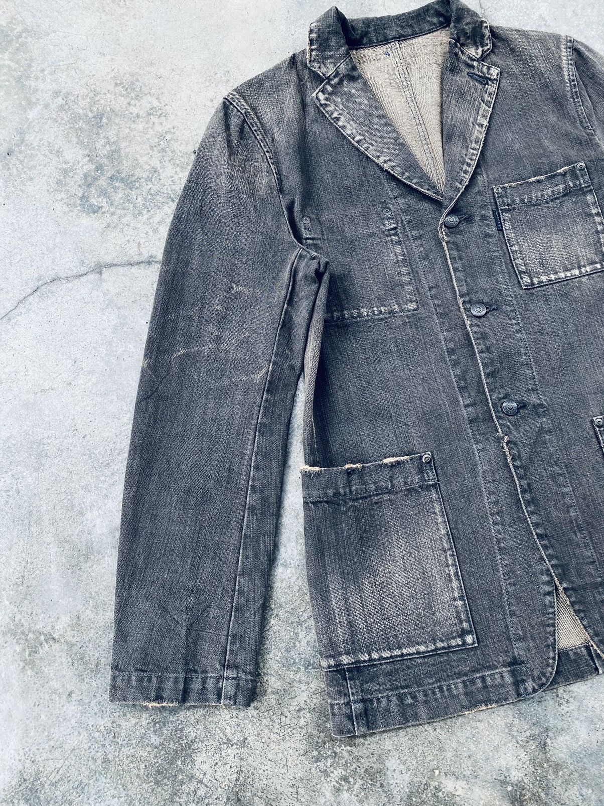 Tete Homme Vintage 90s Tete Homme Issey Miyake Denim Jacket Distressed Size L / US 10 / IT 46 - 4 Thumbnail