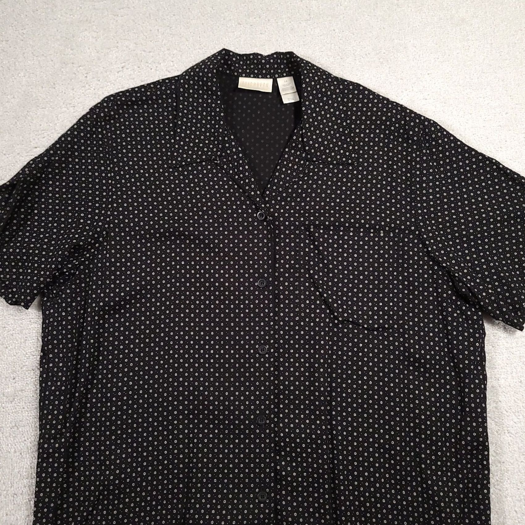 Liz Claiborne Liz Claiborne Button-Up Tunic Top Womens 14 Black Floral Blouse Shirt Size XL / US 12-14 / IT 48-50 - 3 Thumbnail