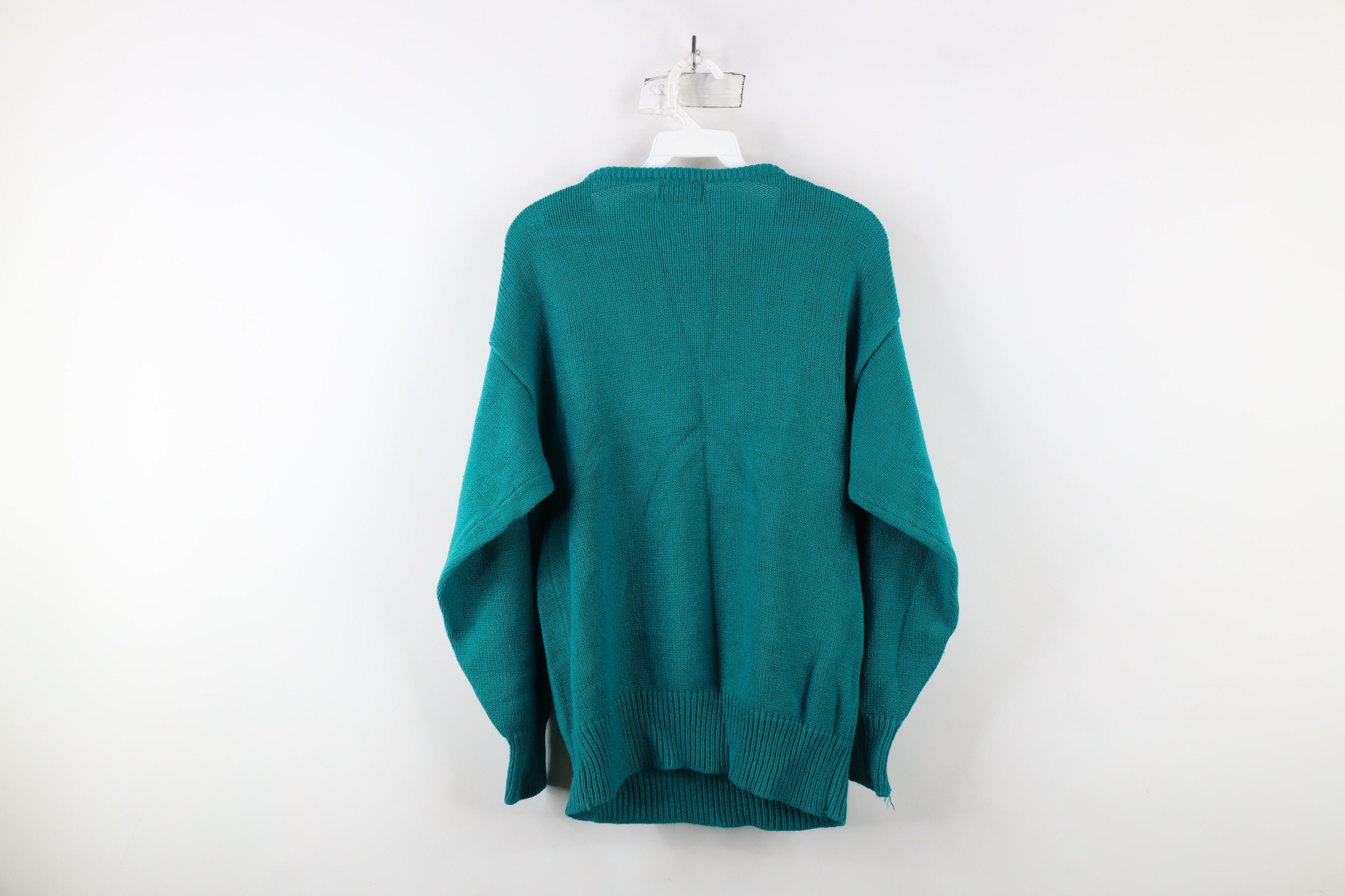 Vintage Vintage 70s Streetwear Cable Knit Front Bib Sweater Teal Size XS / US 0-2 / IT 36-38 - 9 Thumbnail
