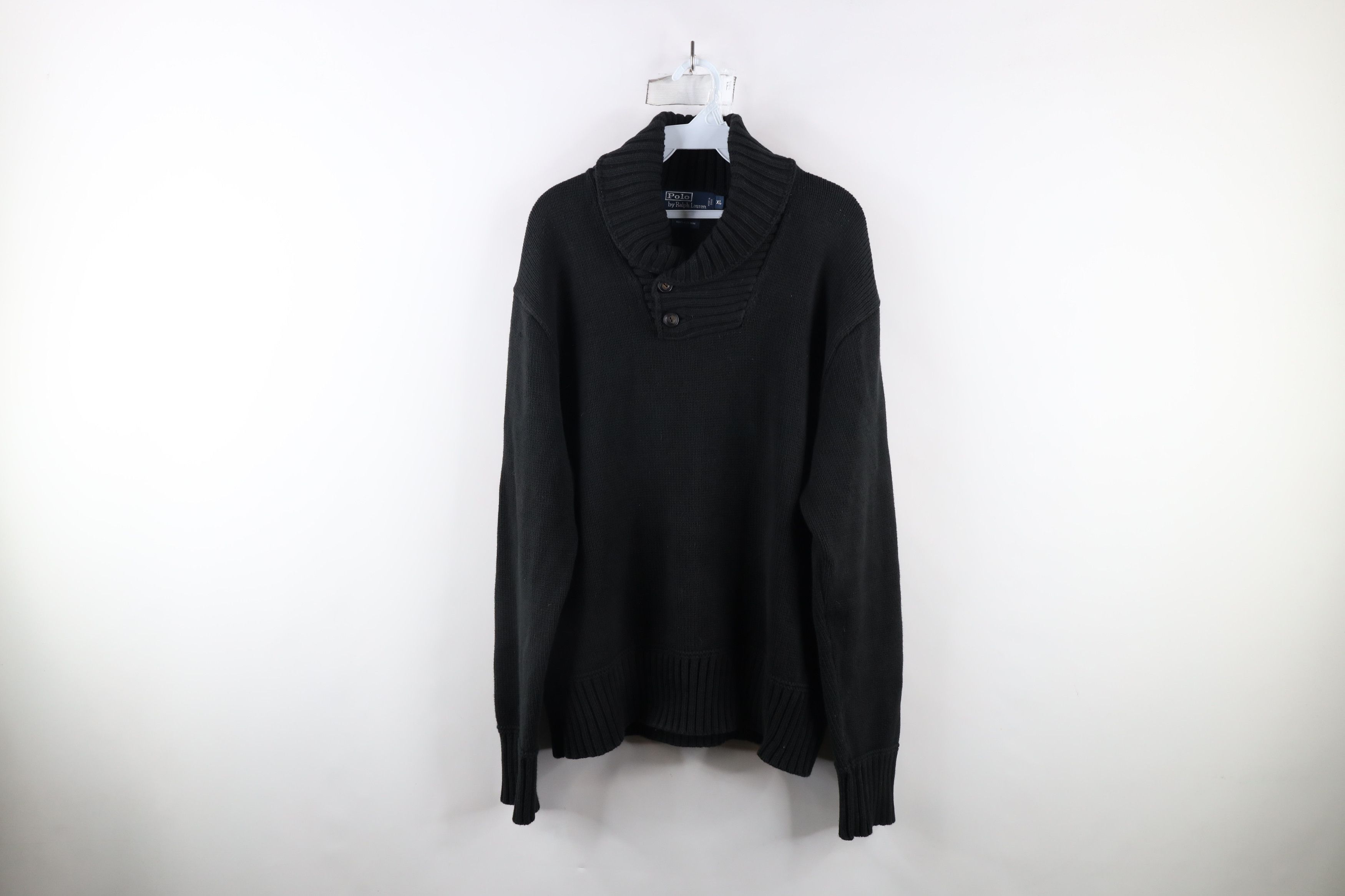 Ralph Lauren × Vintage Vintage 90s Ralph Lauren Heavyweight Shawl Sweater Black Size US XL / EU 56 / 4 - 1 Thumbnail
