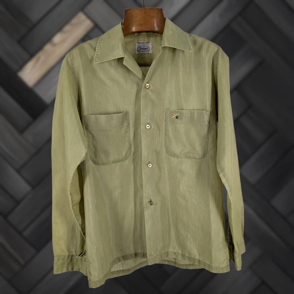 Atomic VINTAGE Bamberger's Shirt Rockabilly 1960s Green Embroidered Pocket Long Sleeve Button-Front Mens/Unisex 40 Chest Size US L / EU 52-54 / 3 - 1 Thumbnail
