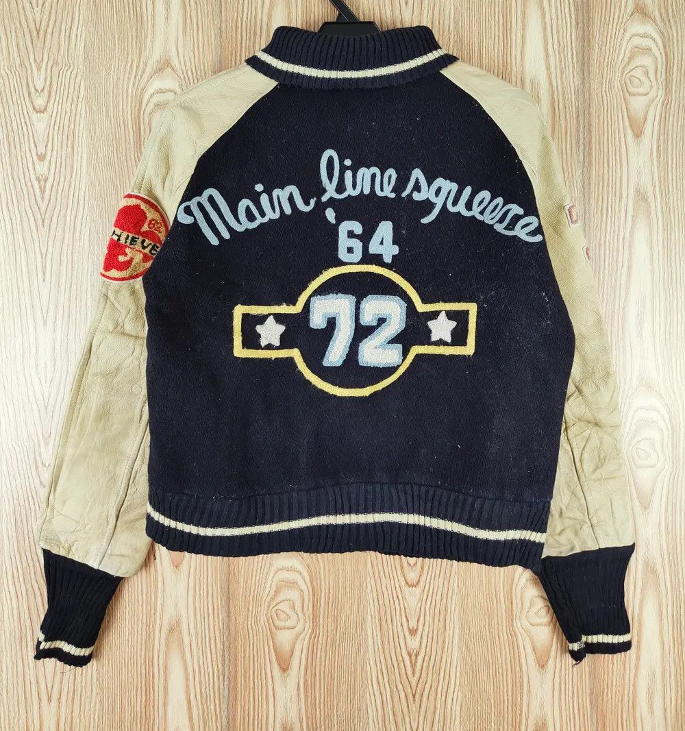 Japanese Brand DLL Sbec Navy vintage Leather Varsity Jackets #W069 Size S / US 4 / IT 40 - 1 Thumbnail