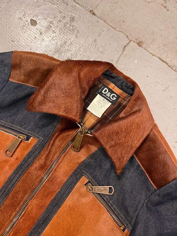 Dolce & Gabbana FW2005 Dolce & Gabbana Brown Pony Hair & Blue Denim Jacket Size US L / EU 52-54 / 3 - 5 Thumbnail