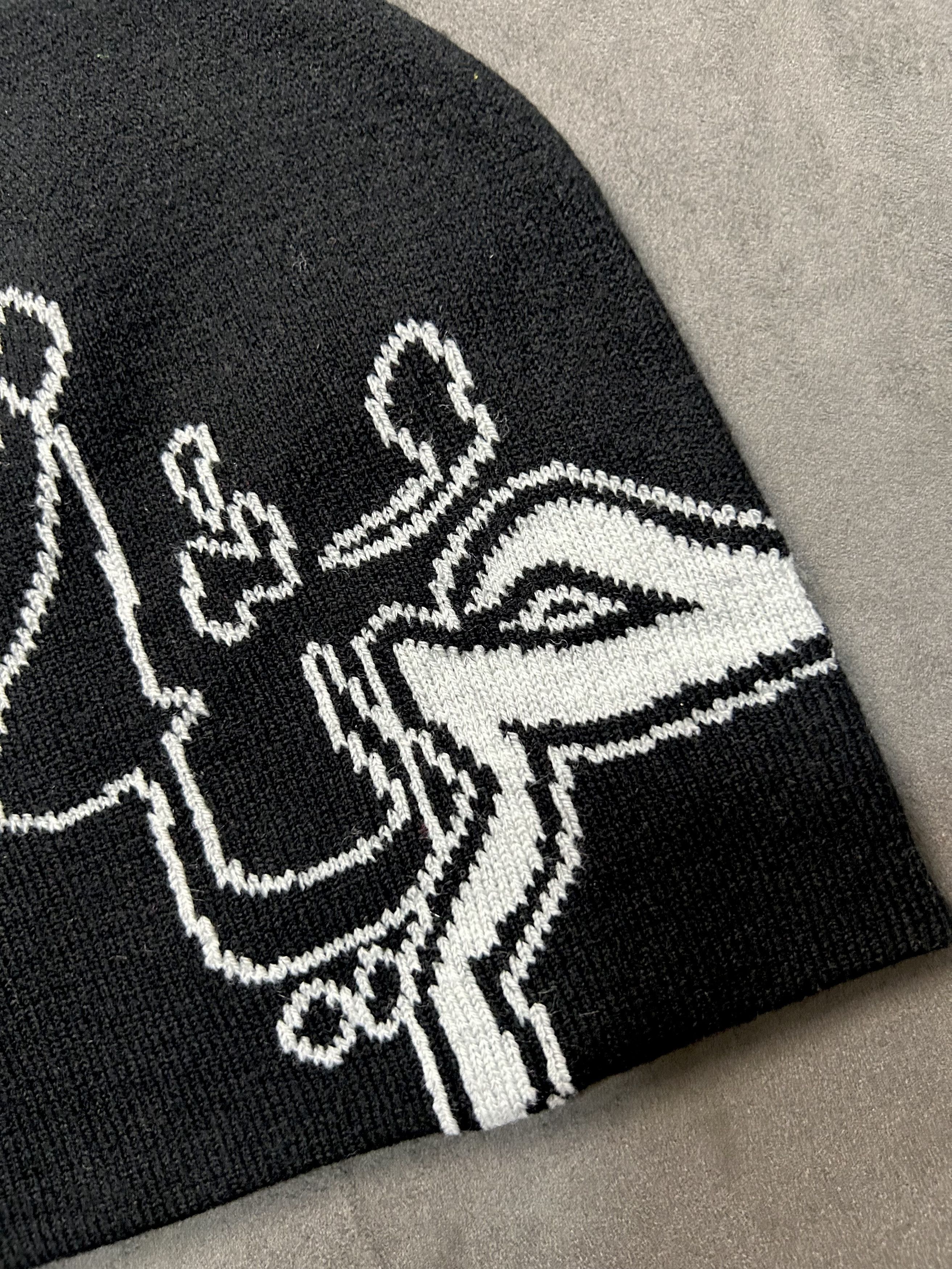 Japanese Brand Rare Y2k Style Print No Cuff Knit Cap Beanie Black Hat OS Size ONE SIZE - 7 Thumbnail