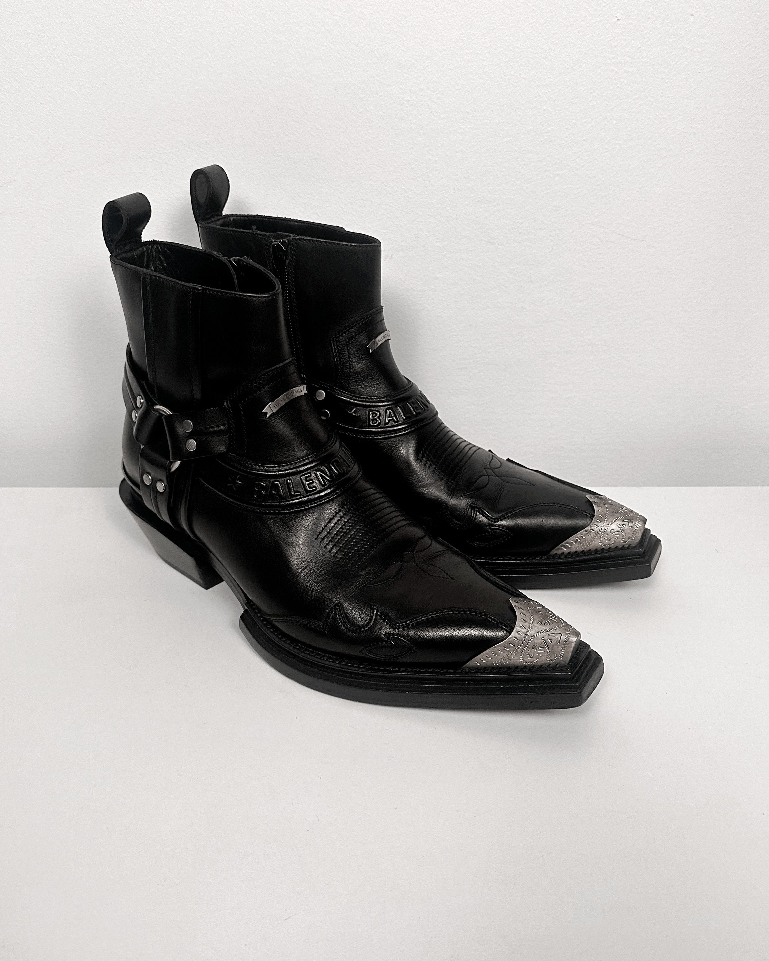 Balenciaga Santiag Metal Toe Cap Harness Cowboy Boots - Main Image