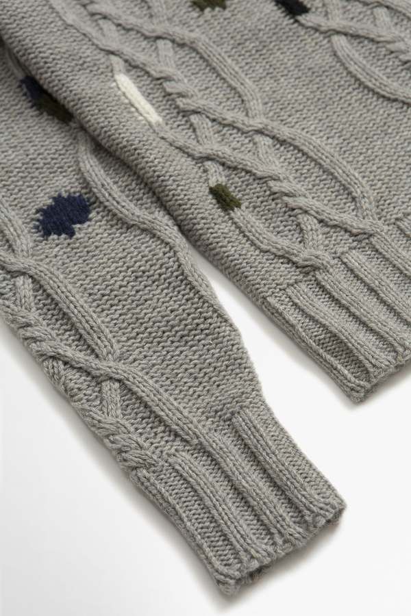 Officine Generale o1mle1025 Marco Cable Knit Intarsia Sweater in Gray Size US L / EU 52-54 / 3 - 3 Thumbnail