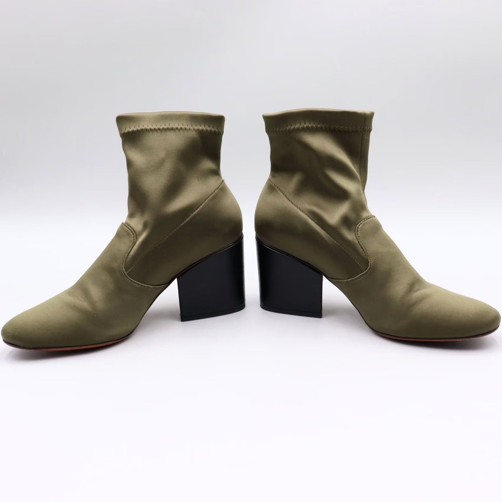 Vintage Robert Clergerie Green Satin Stretch Chunky Heel Ankle Boots Size 9.5B US Size US 11 / IT 41 - 6 Thumbnail