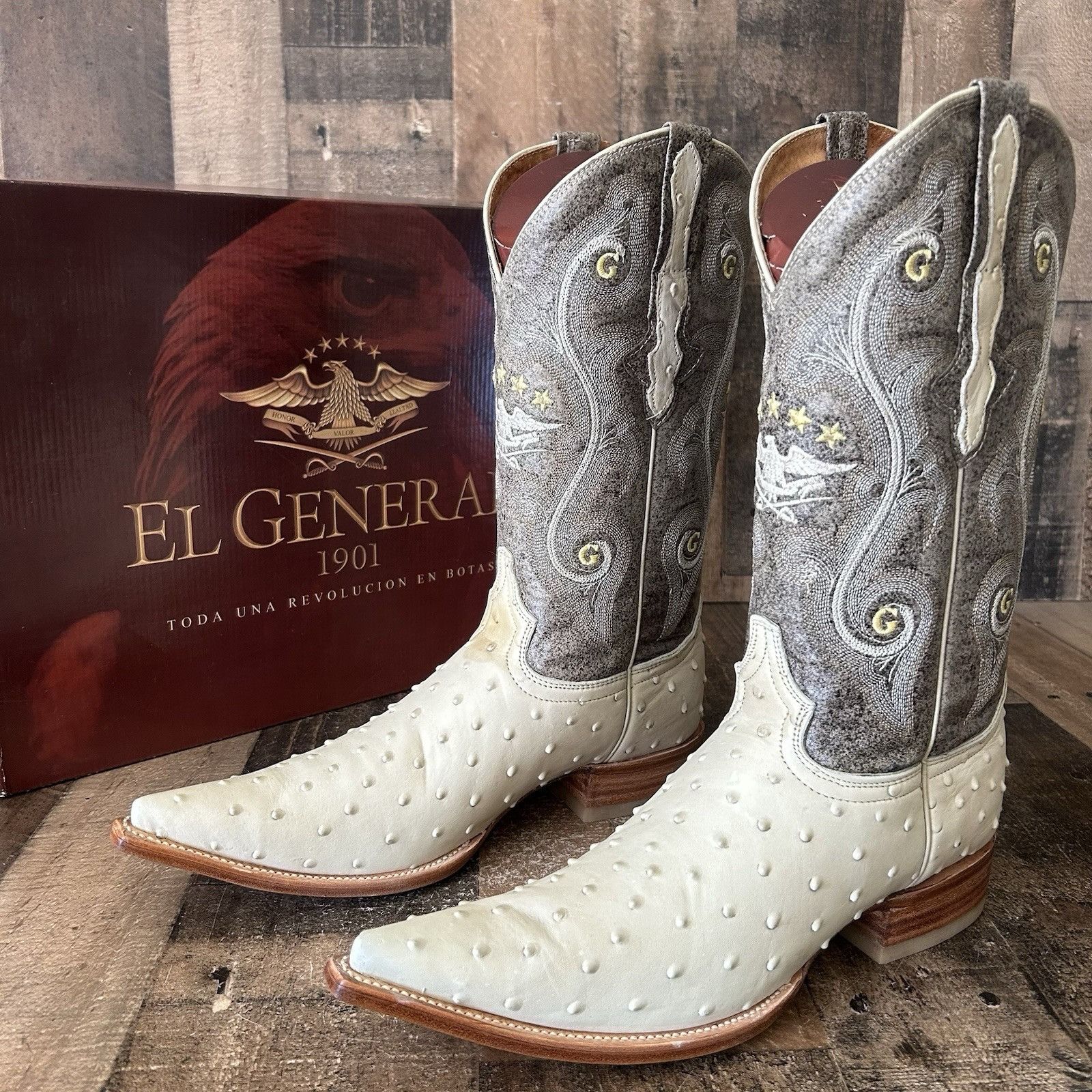 Vintage El General Ostrich Print Pointed Toe Cowboy Boots Mens 8 Size US 8 / EU 41 - 2 Thumbnail