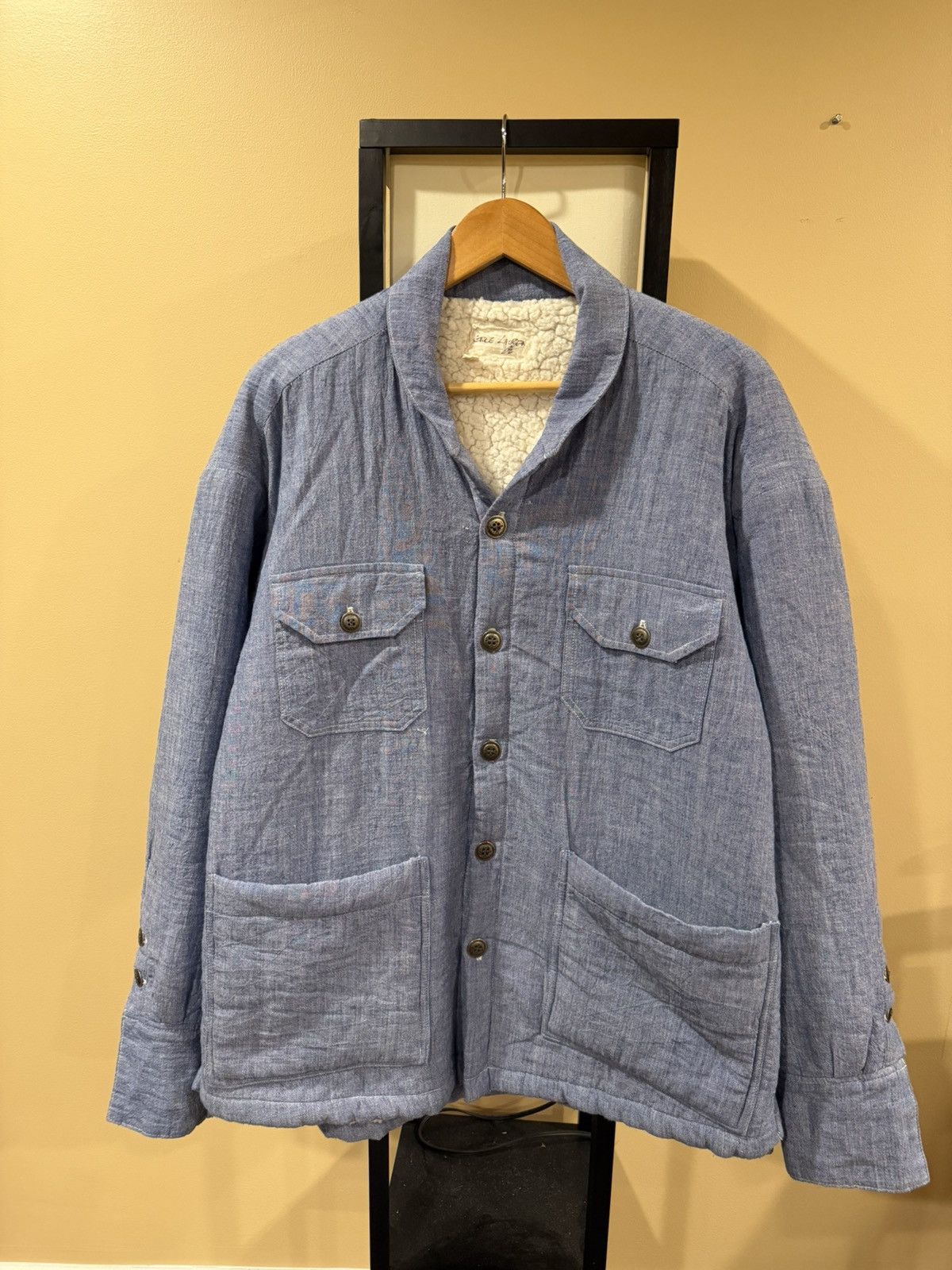 Greg Lauren Greg Lauren SS25 Blue Chambray Sherpa Lined Jacket Size US XL / EU 56 / 4 - 11 Thumbnail