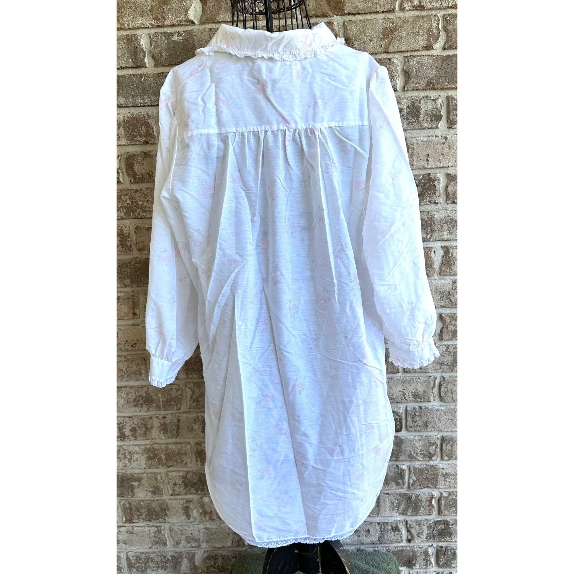 Designer × Vintage VTG Barbizon Nightgown Large Midi Night Shirt White Floral U Size L / US 10 / IT 46 - 5 Thumbnail