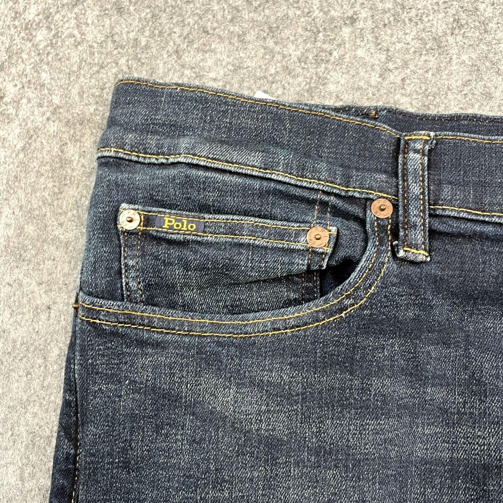 Polo Ralph Lauren Polo Ralph Lauren Jeans Slim Tapered 38 32 Dark Wash Blue Stretch Zip Fly Junior? No, adult. Size US M / EU 48-50 / 2 - 7 Thumbnail