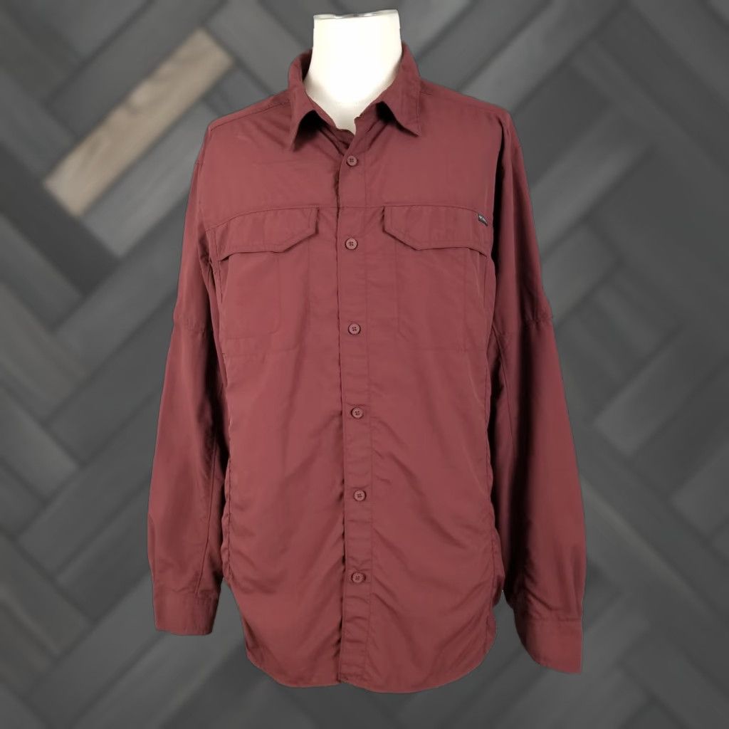Columbia Omni-Shade Shirt Mens XL Maroon Long Sleeve Outdoor Hiking Nylon
