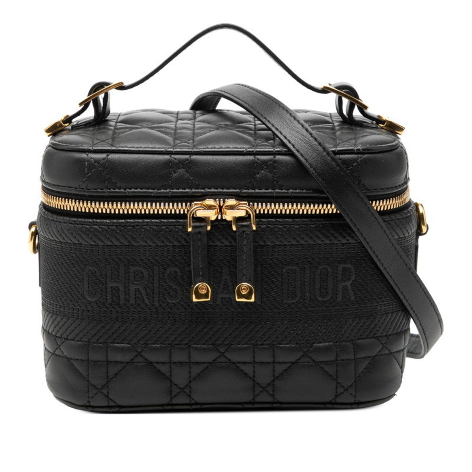 Dior Christian Dior Dior Cannage Small Vanity Bag, Shoulder 2-Way, Black Leather, Women's Size ONE SIZE - 1 Thumbnail