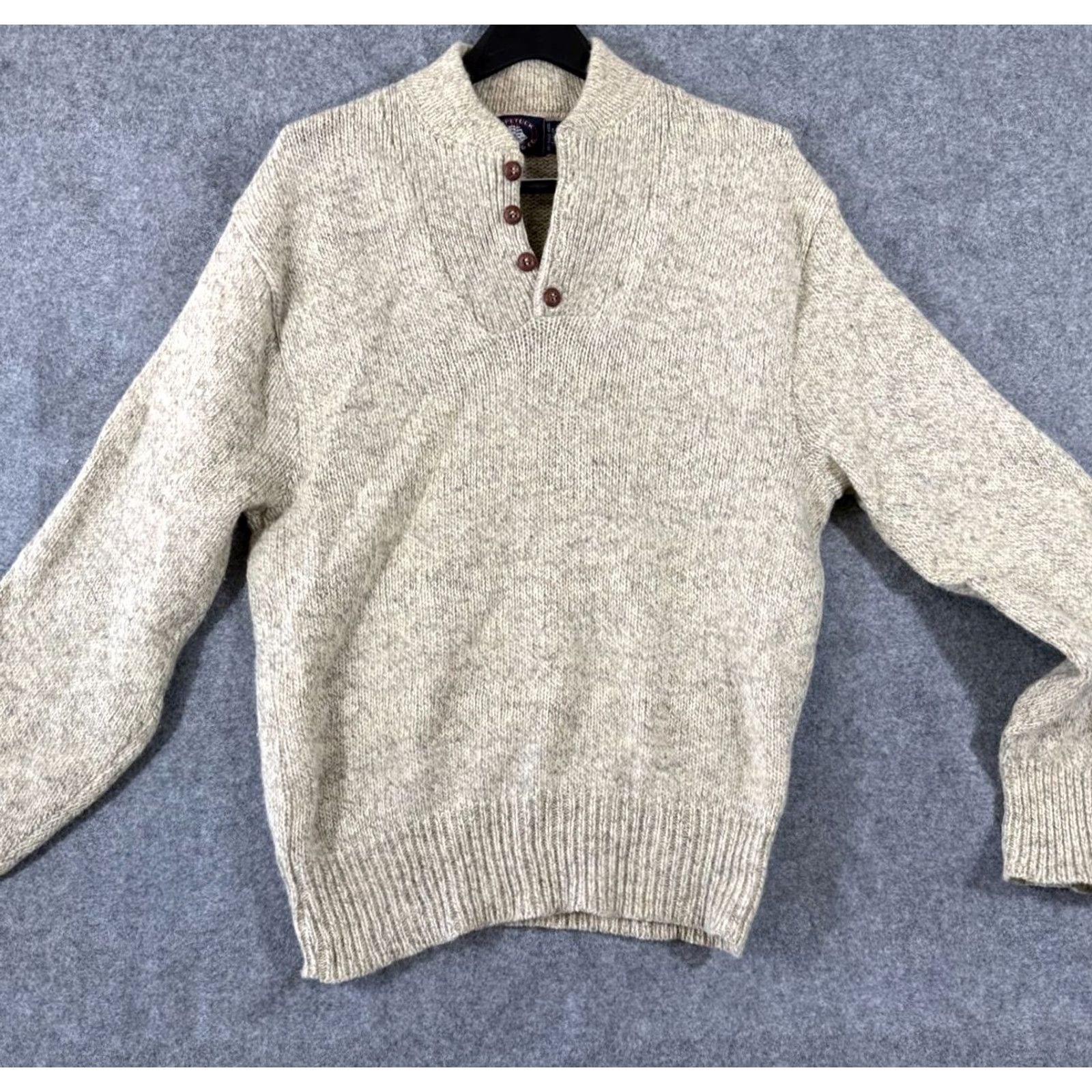 CO Aspetuck Trading Co Wool Sweater Mens Large Beige Pullover Henley Long Sleeve Size US L / EU 52-54 / 3 - 2 Thumbnail