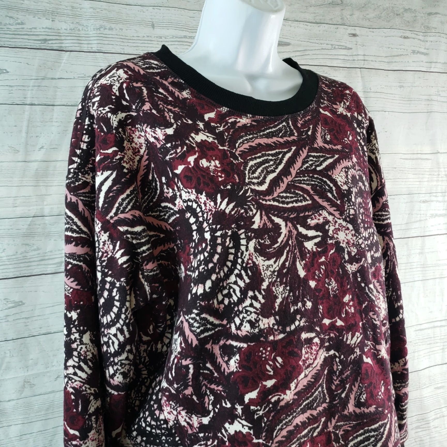 Joie Joie Womens Pullover Sweatshirt Size M Burgundy Multicolor Floral Long Sleeve Thumbholes Knit Jersey Clothing Womens Pullover Shirt Size M / US 6-8 / IT 42-44 - 2 Thumbnail