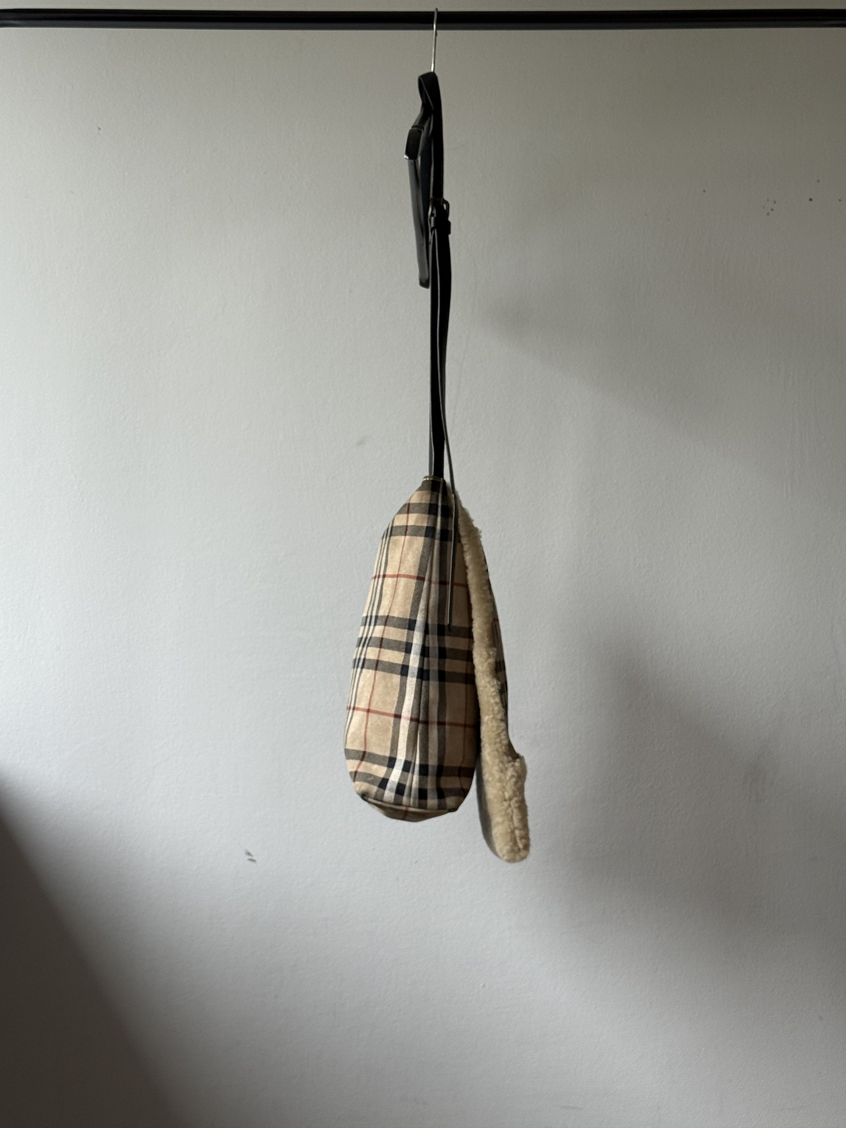 Burberry Burberry Nova Check Suede Shearling Shoulder Open Flap Bag Size ONE SIZE - 6 Thumbnail