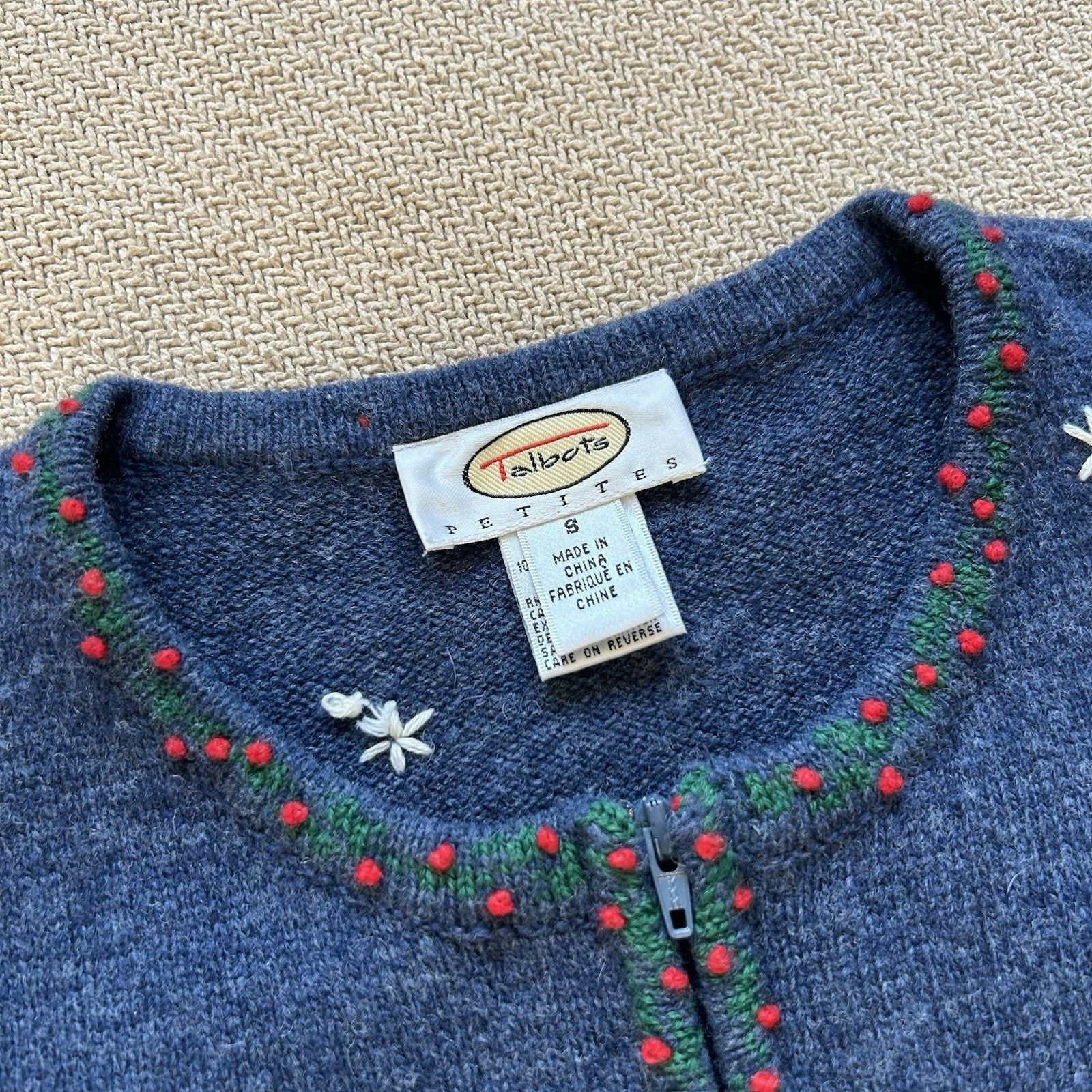 Talbots × Vintage Petites Lambs Wool Knit Full Zip Festive Christmas Sweater S Size S / US 4 / IT 40 - 2 Thumbnail