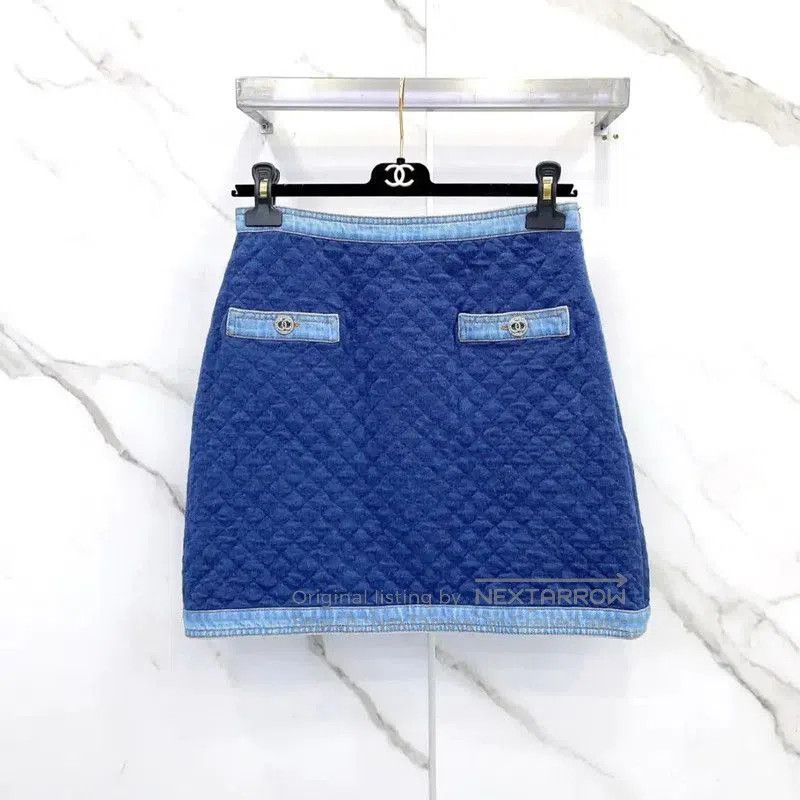Chanel Chanel Blue Cotton Blend Short Skirt . Size 23" - 1 Thumbnail