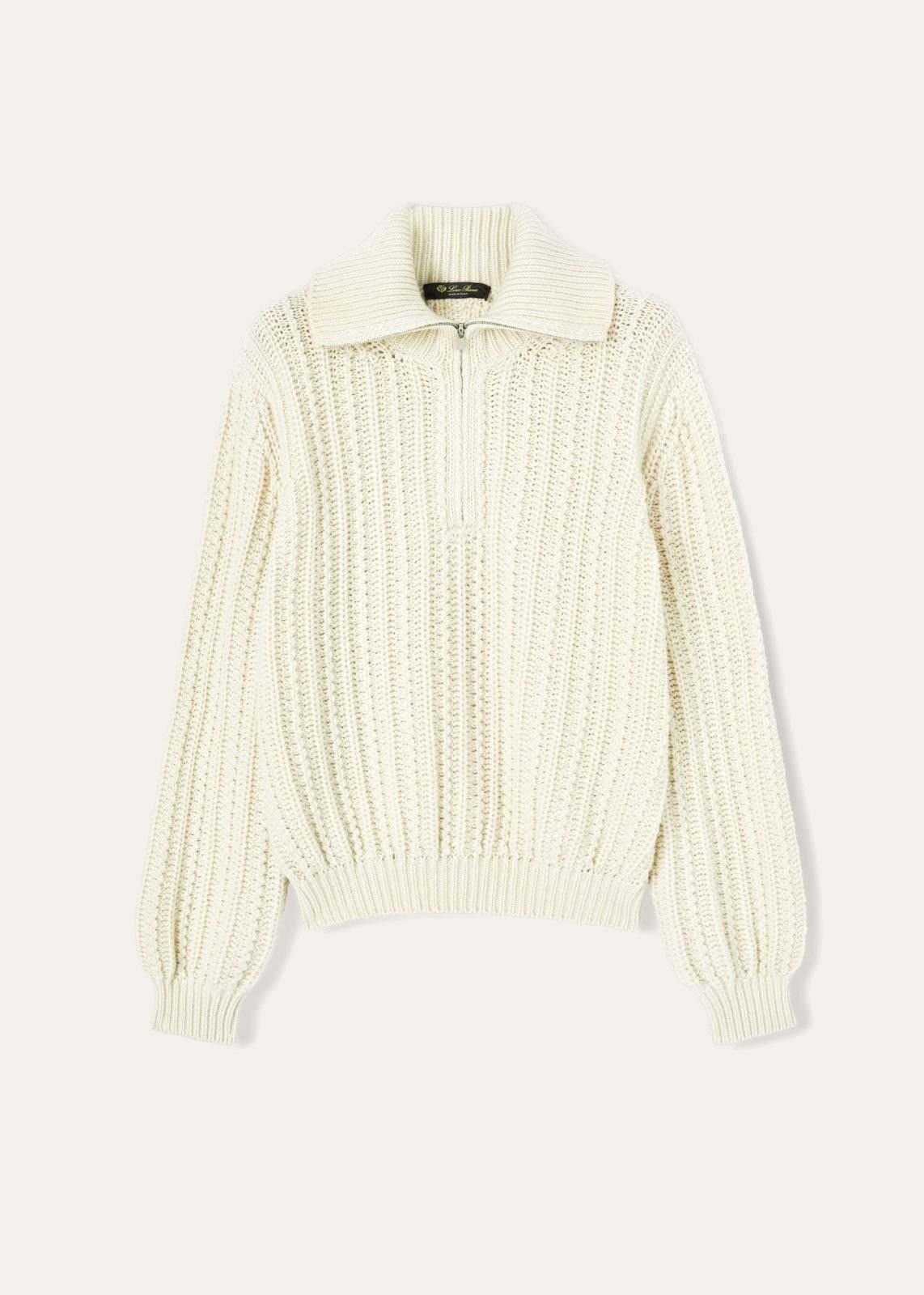 Loro Piana o1srvl11e0824 Waipara Half Zipper Sweater in White Size XXL / US 16-18 / IT 52-54 - 1 Thumbnail