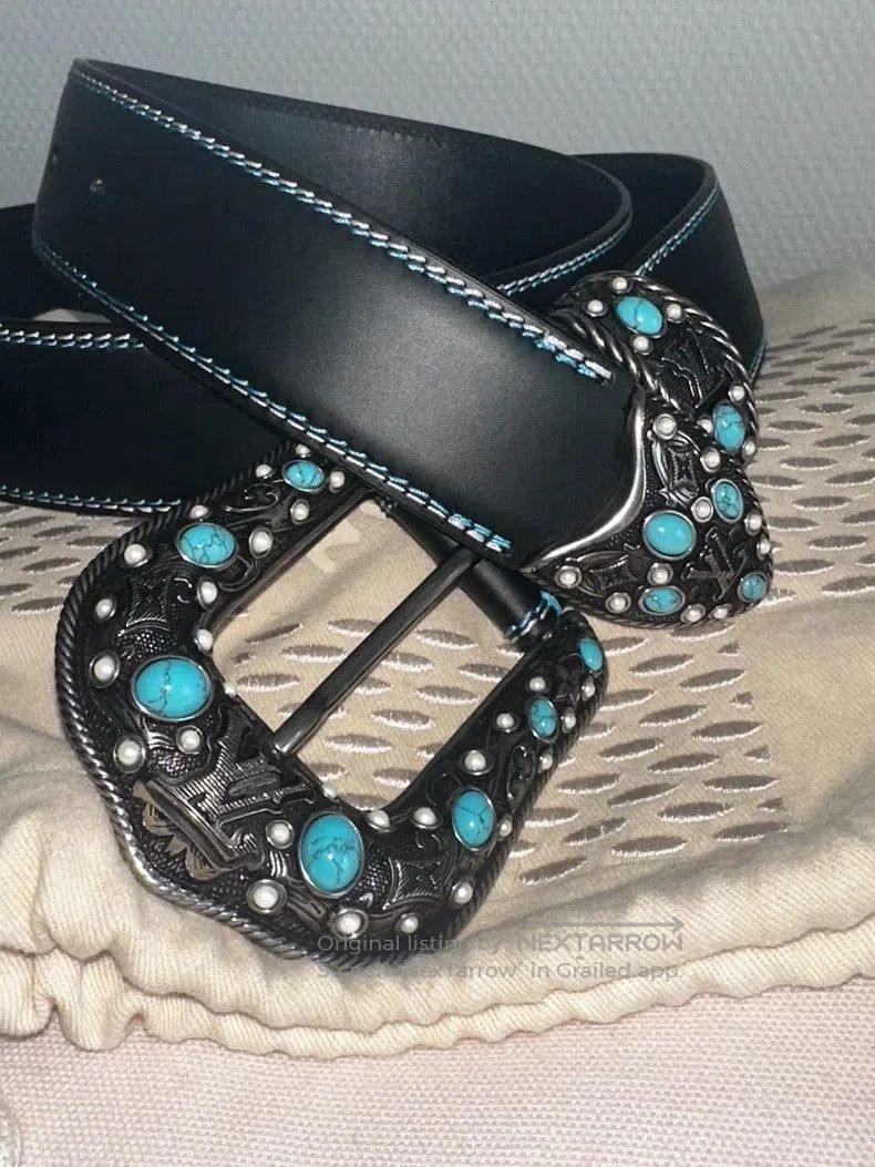 Louis Vuitton Louis Vuitton Turquoise Embroidered Denim Belt. Size ONE SIZE - 2 Thumbnail