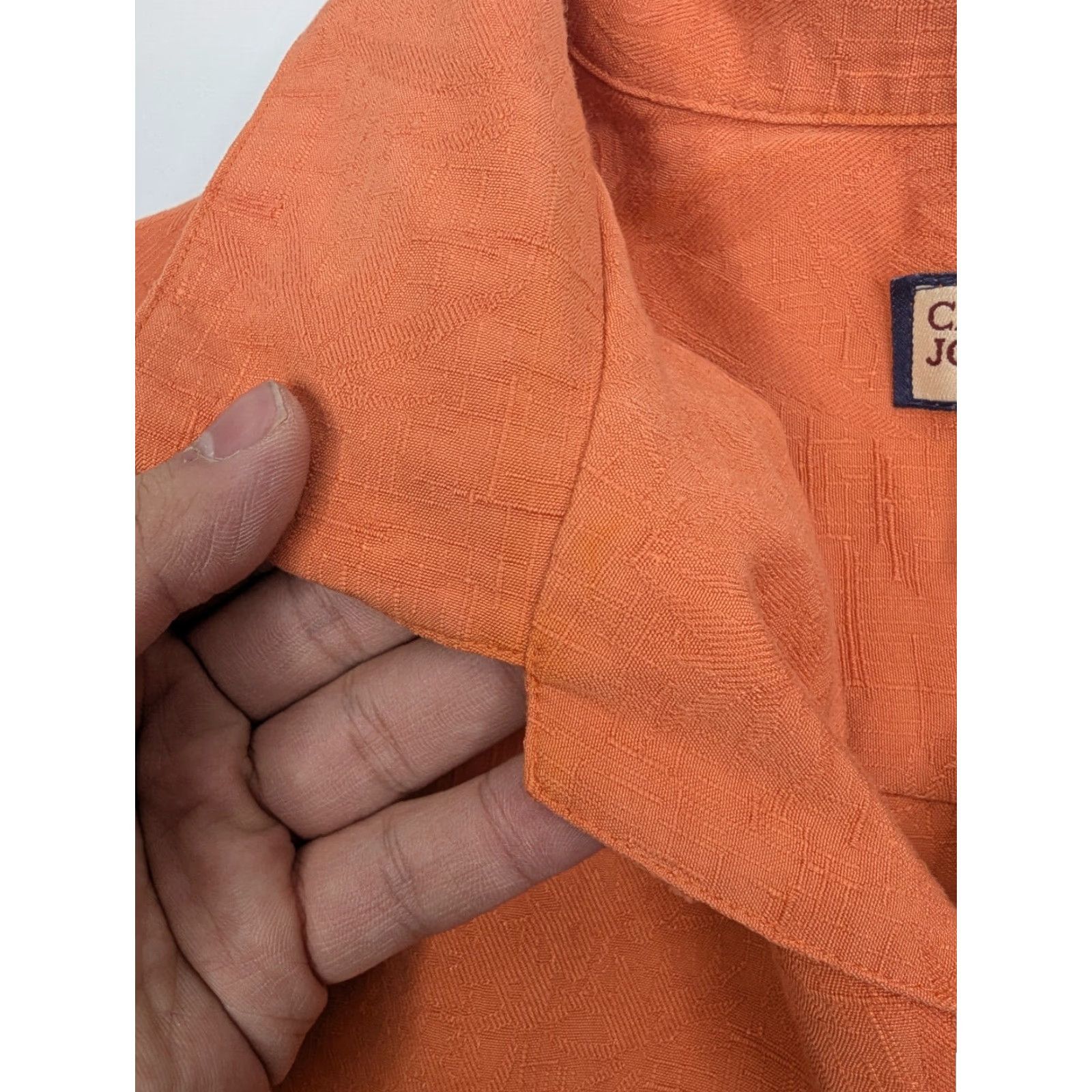 Vintage Caribbean Joe Button-Up Shirt Men's XL Orange Textured Leaf Print Short Sleeve loop collar Size US XL / EU 56 / 4 - 7 Thumbnail