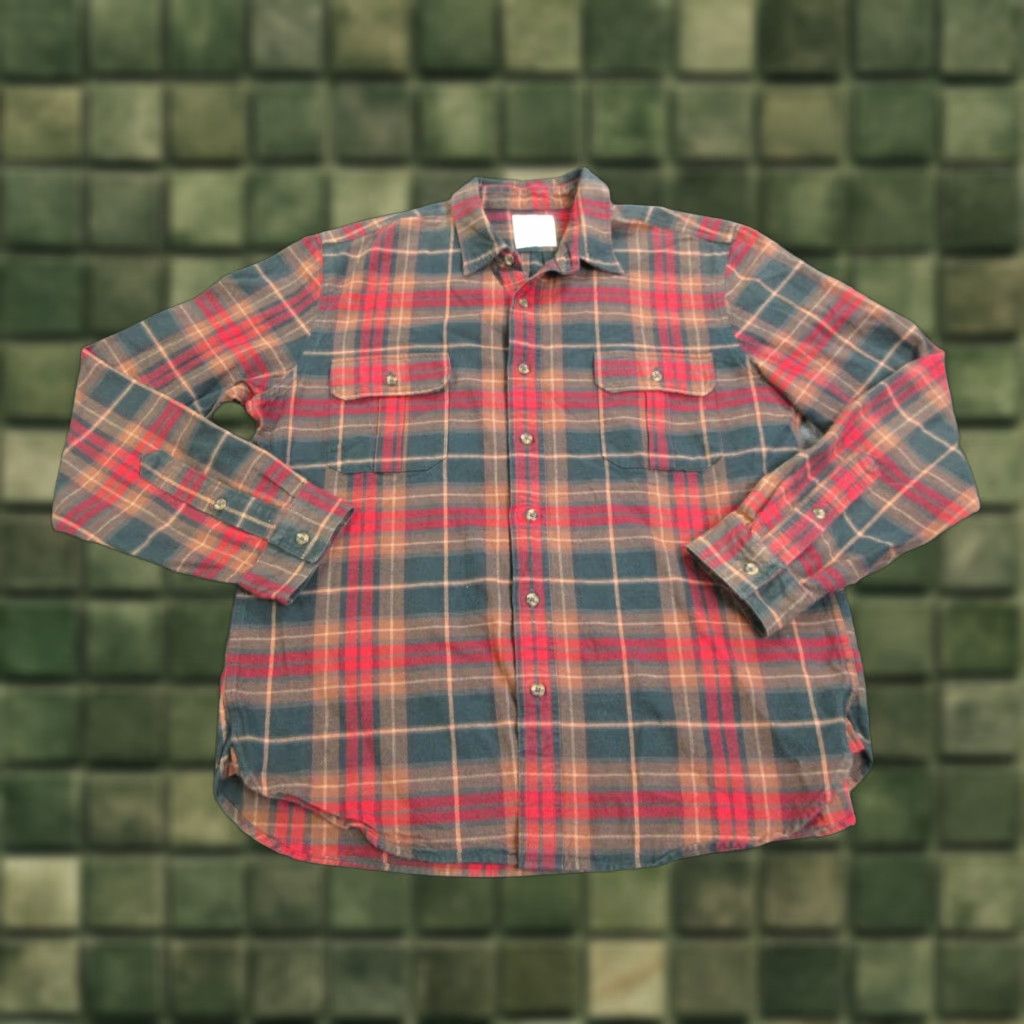 VINTAGE Flannel Shirt Men XL Red Green Plaid Casual Button