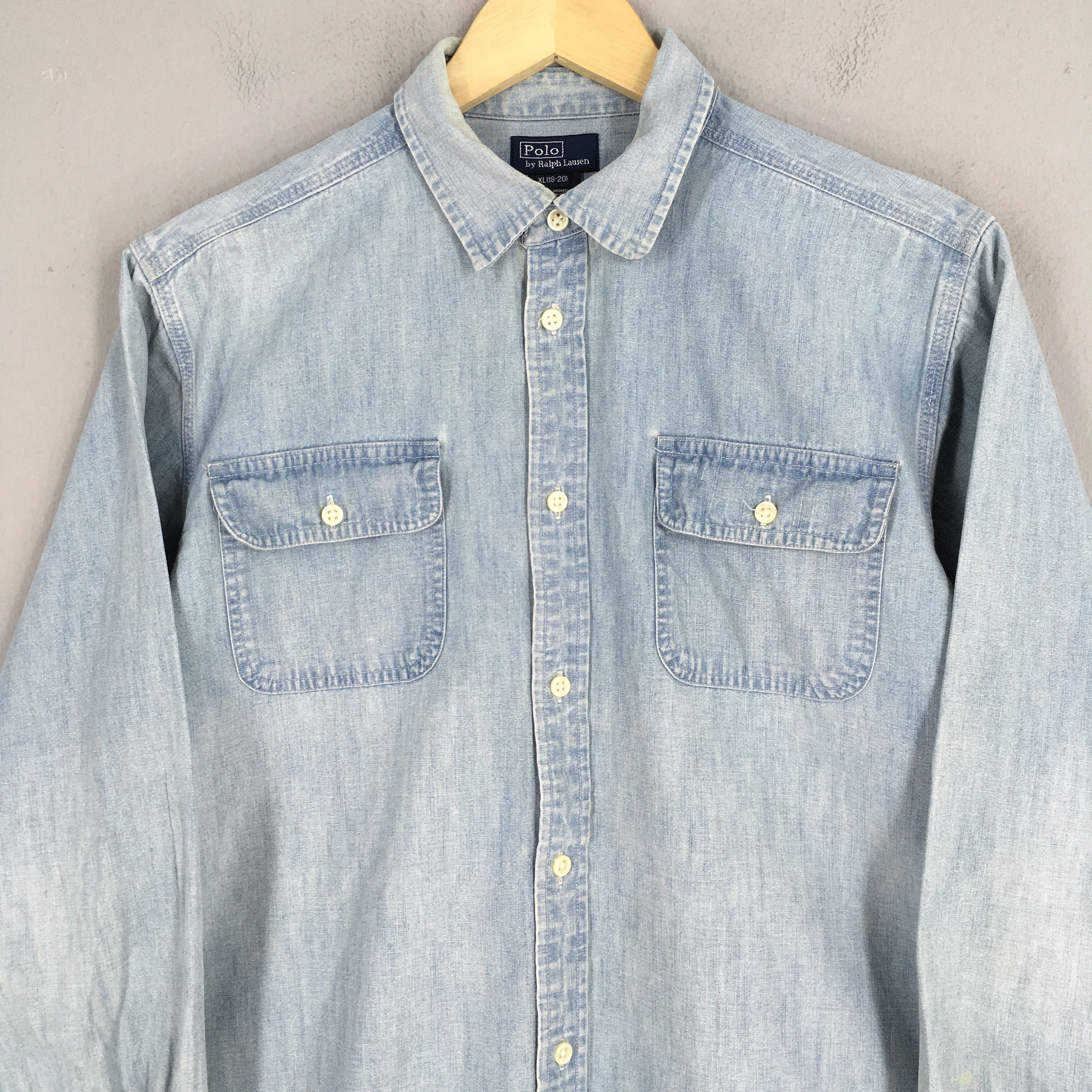 Polo Ralph Lauren Vintage Polo Ralph Lauren Blue Chambray Shirt Small Size US S / EU 44-46 / 1 - 2 Thumbnail