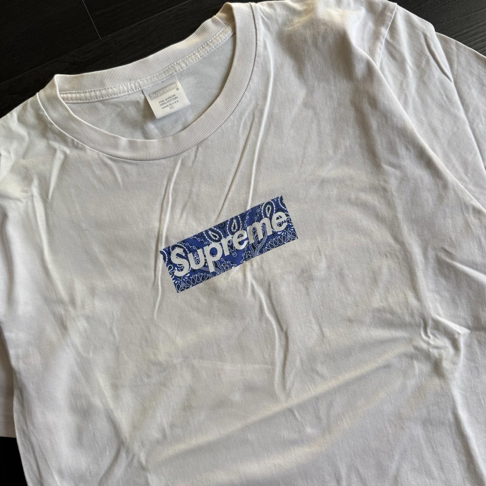 Supreme Supreme Bandana Box Logo Tee White/Blue FW19 - Size Medium Size US M / EU 48-50 / 2 - 2 Thumbnail