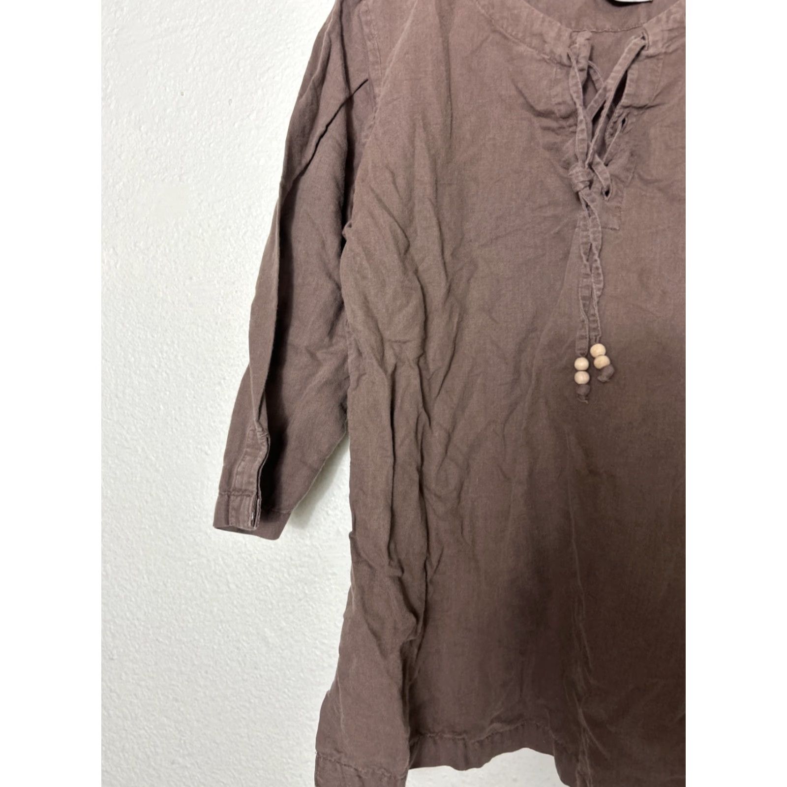 Vintage Columbia Shirt Women XL Brown Linen Blend Tie neck 3/4 Sleeve Pullover XCO Size XL / US 12-14 / IT 48-50 - 5 Thumbnail