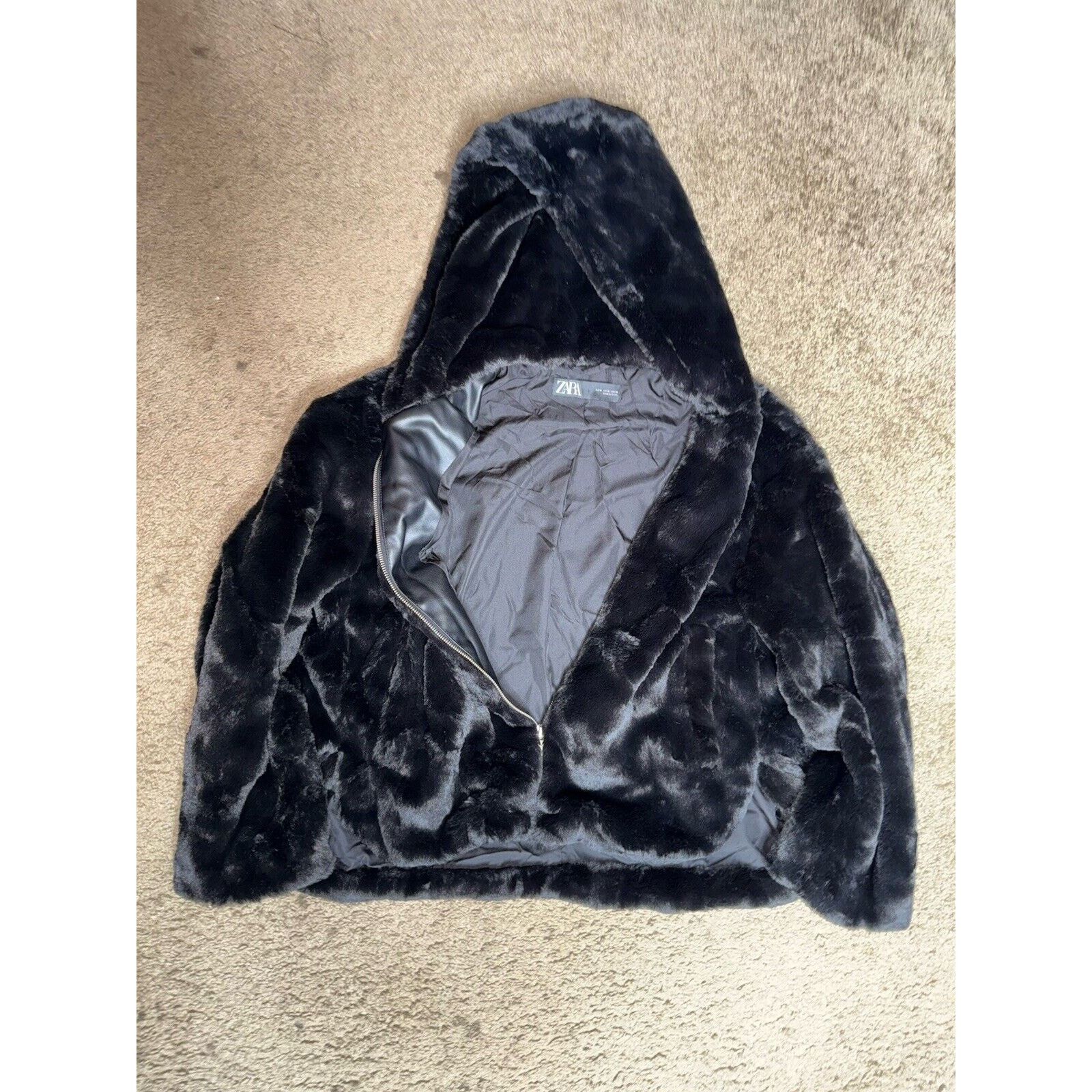 Zara Zara Faux Fur Bomber Jacket Hooded Black Coat Women’s Medium Size M / US 6-8 / IT 42-44 - 3 Thumbnail