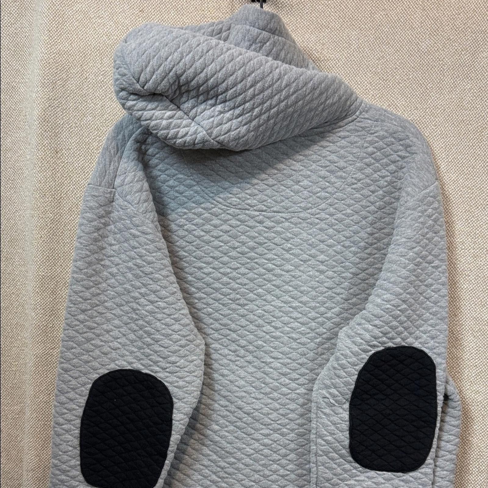 NBDN Nobrandedon Men's Gray Quilted Hoodie with Black Patches Size US L / EU 52-54 / 3 - 5 Thumbnail