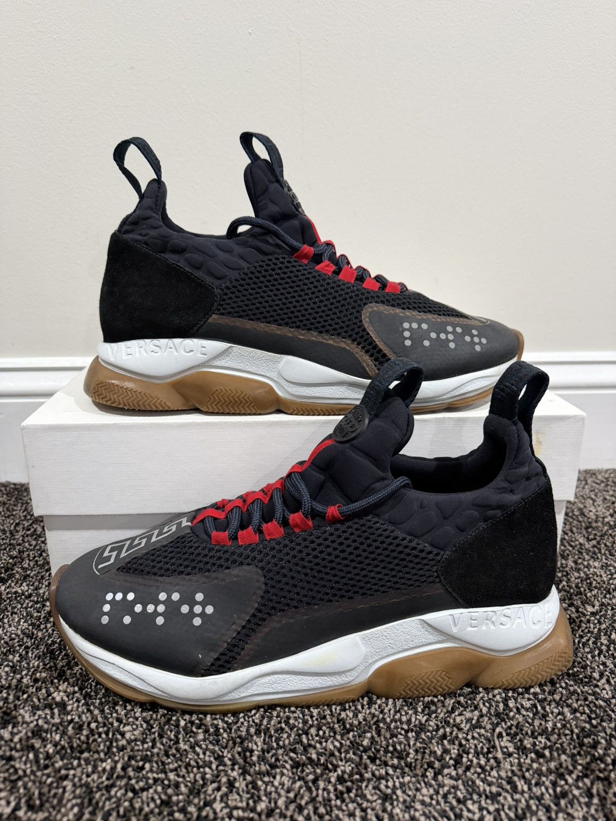 Versace Versace Chain Reaction Black / Red Sneakers Shoes Size US 11 / EU 44 - 1 Thumbnail