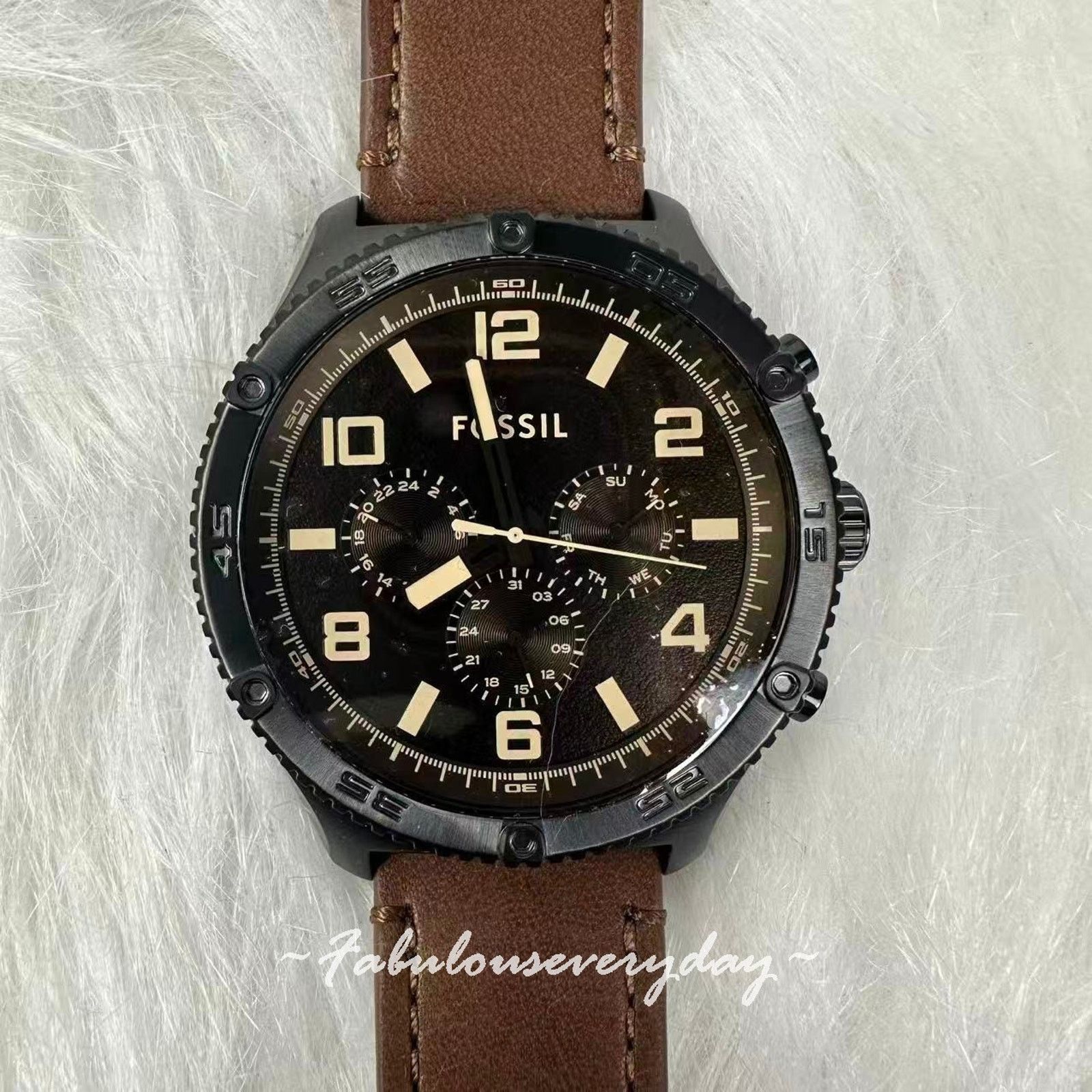 Fossil FOSSIL Men Brox Multifunction Brown Leather Watch Black Dial Size ONE SIZE - 2 Thumbnail