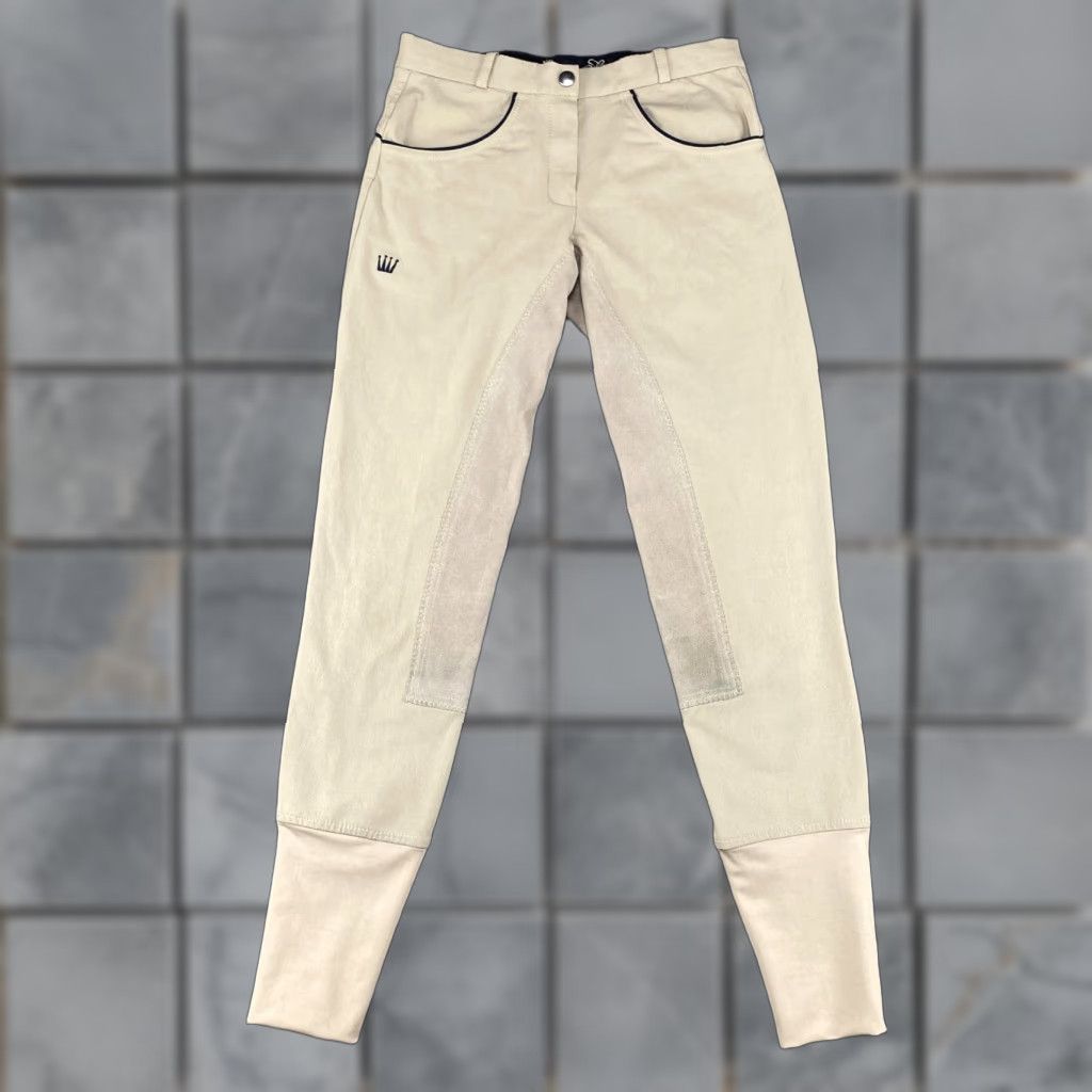 Logo 7 Spooks Riding Pants Womens XXS Tan Equestrian Breeches Zip Elastic Cuffs Crown Logo Pockets Stretch Riding Size 24" / US 00 / IT 34 - 1 Thumbnail
