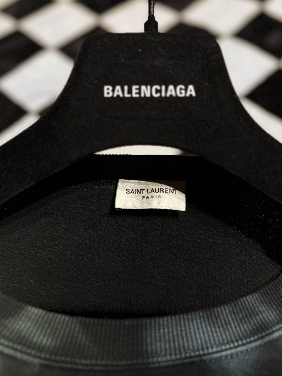 Saint Laurent Paris FW20 $736 GREEN BLUE LOGO SMOKE FOG SWEATER BLACK Size US XXL / EU 58 / 5 - 6 Thumbnail