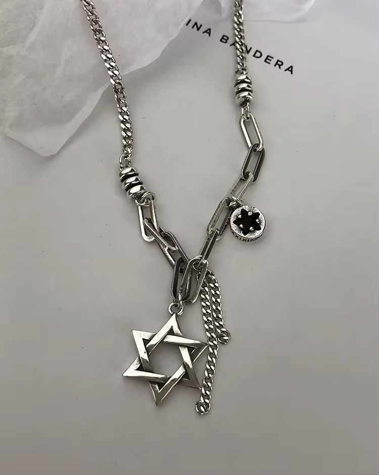 Jewelry × Vintage Pentagram Thick Chain Silver Necklace Size ONE SIZE - 2 Thumbnail