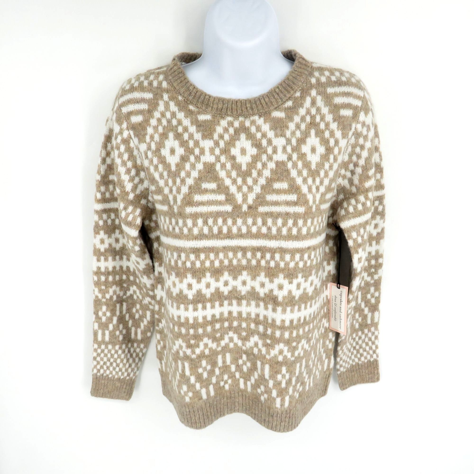 Other Cupcakes & Cashmere XS Beige/White Geometric Knit Sweater Size XS / US 0-2 / IT 36-38 - 1 Thumbnail