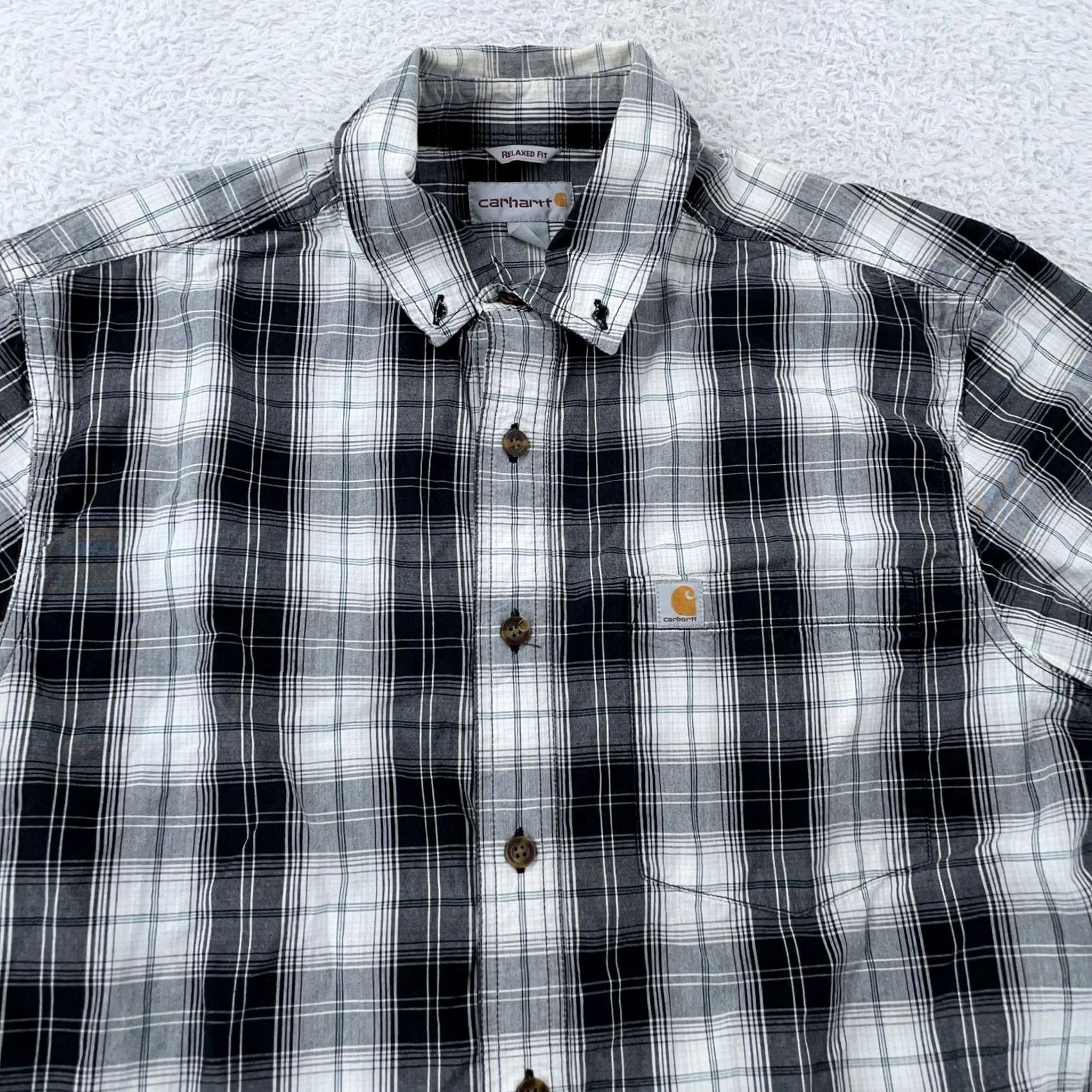 Carhartt Carhartt Mens Medium Black Plaid Relaxed Fit Short Sleeve Button Down Shirt Size US M / EU 48-50 / 2 - 2 Thumbnail