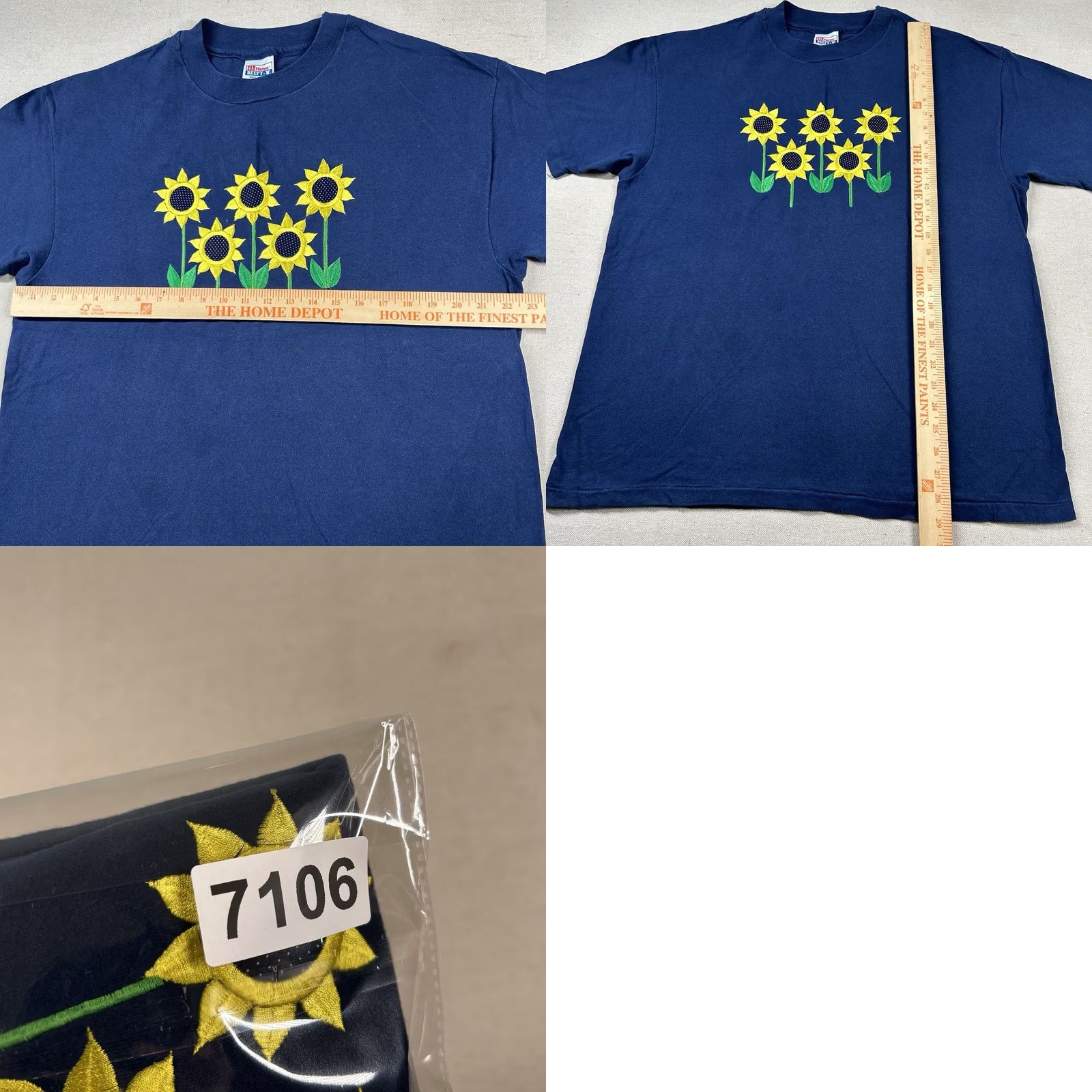 Hanes VINTAGE Hanes Sunflower Shirt Mens XL Embroidered Navy 90s Nature Hippie Crew Neck Cotton T-Shirt Wool? Size US XL / EU 56 / 4 - 8 Thumbnail
