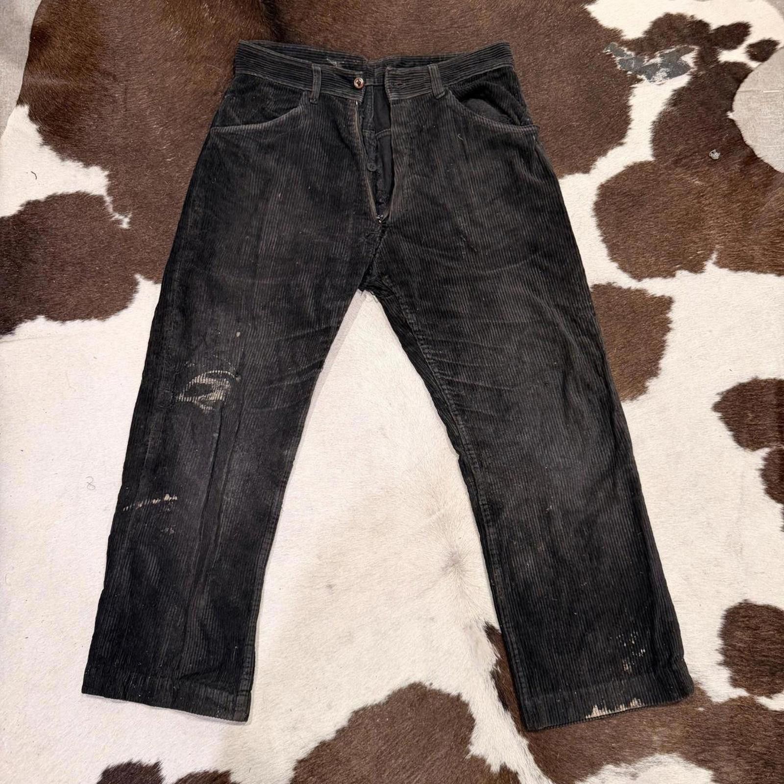Other Vintage 40s French Workwear Corduroy Pants Distressed Black Size US 28 / EU 44 - 1 Thumbnail